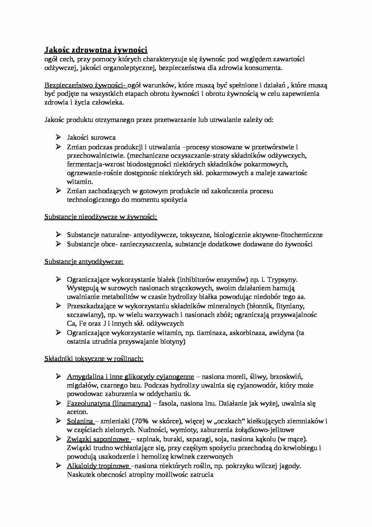 Wykład - Jakość zdrowotna żywności - strona 1