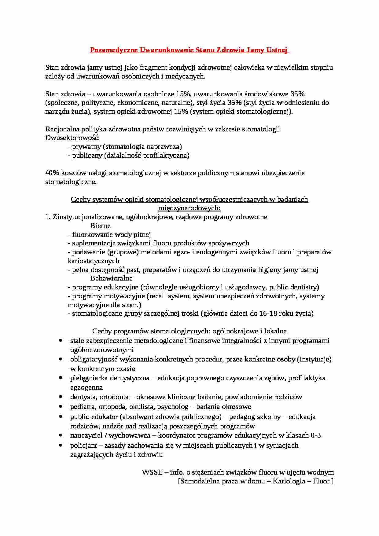 Wykład - Pozamedyczne uwarunkowanie stanu zdrowia jamy ustnej - strona 1