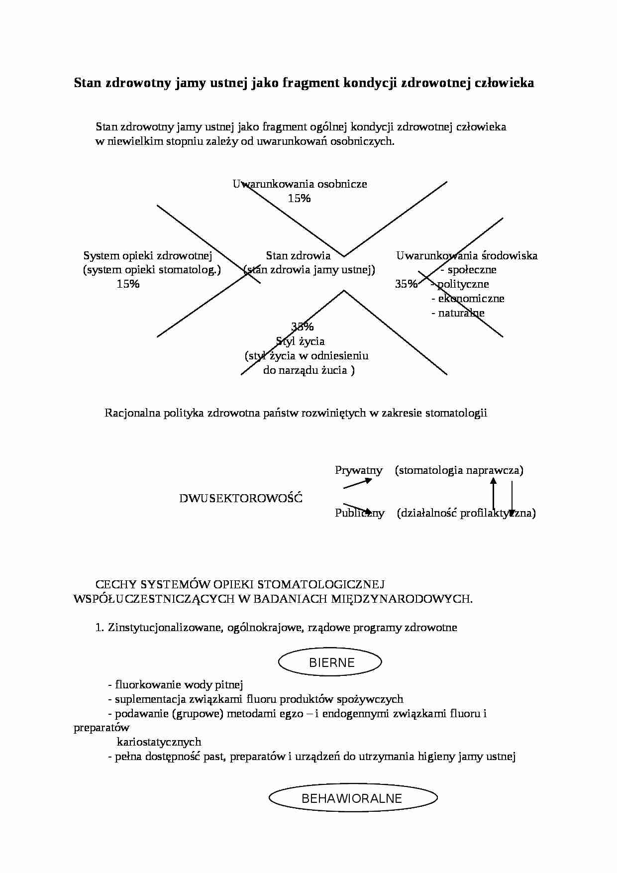Wykład - Stan zdrowotny jamy ustnej jako fragment kondycji zdrowotnej człowieka - strona 1