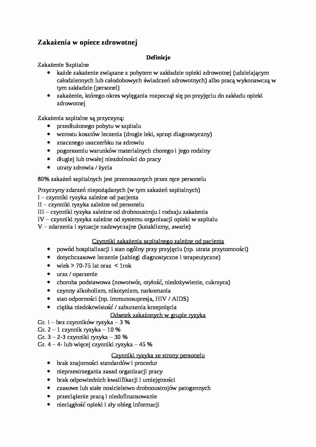 Wykład - Zakażenia w opiece zdrowotnej - strona 1