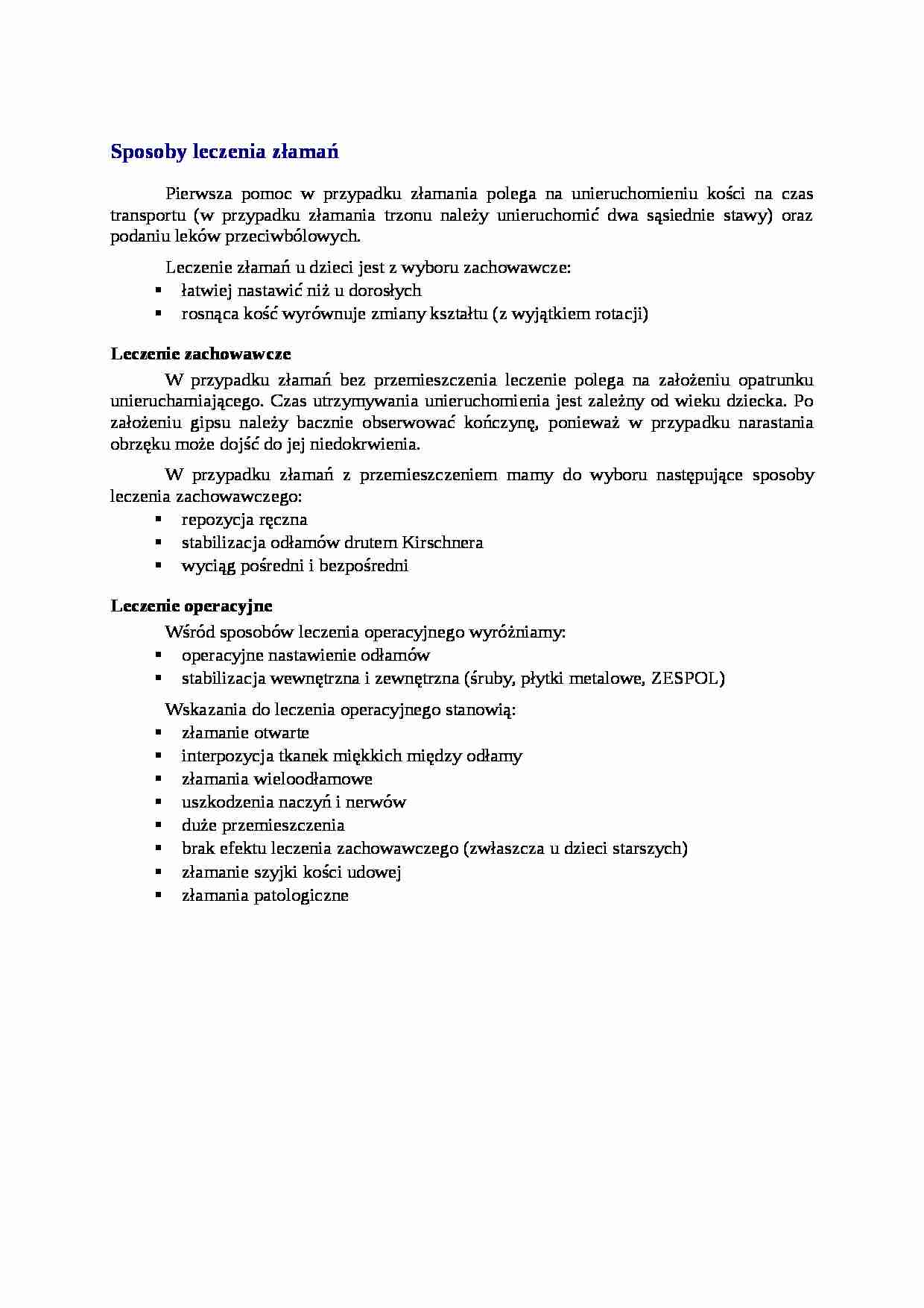 Sposoby leczenia złamań - wykład - strona 1