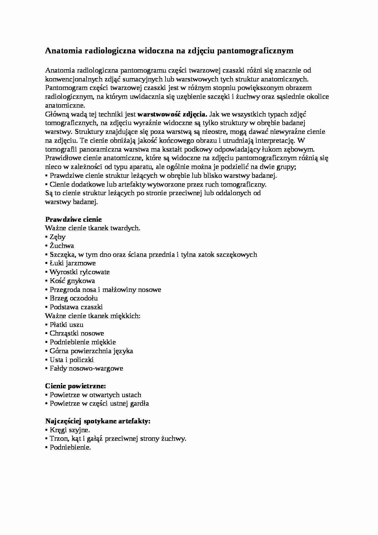 Wykład - Anatomia radiologiczna widoczna na zdjęciu pantomograficznym - strona 1