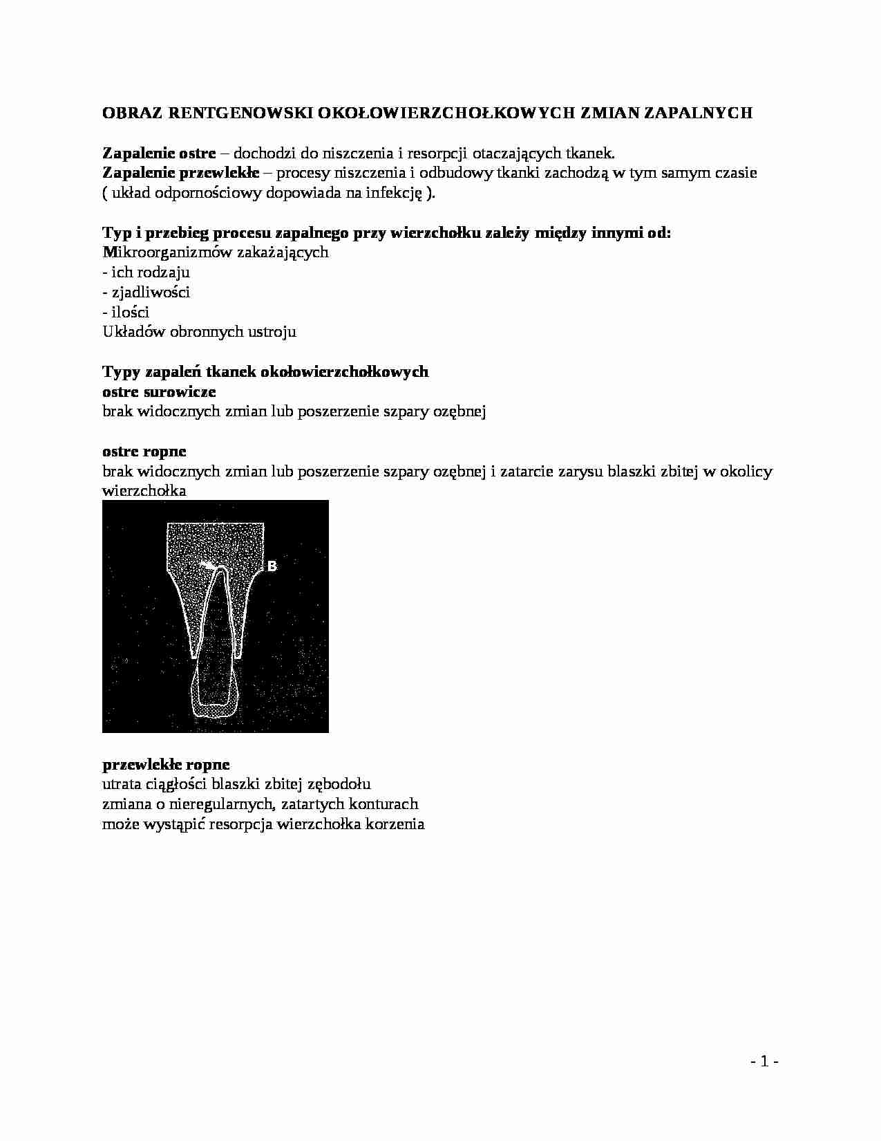 Wykład - Obraz rentgenowski okołowierzchołkowych zmian zapalnych - strona 1