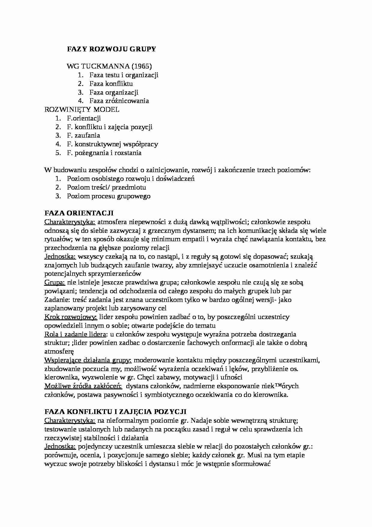 Fazy rozwoju grupy - wykład - strona 1