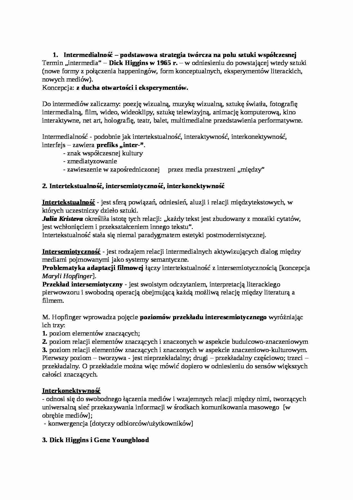 Intermedialność - podstawowa strategia twórcza na polu sztuki współczesnej - wykład - strona 1