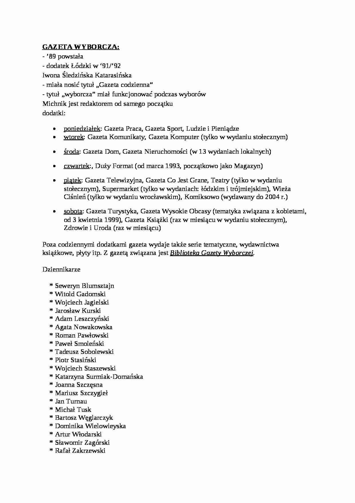 Gazeta Wyborcza - charakterystyka - wykład - strona 1