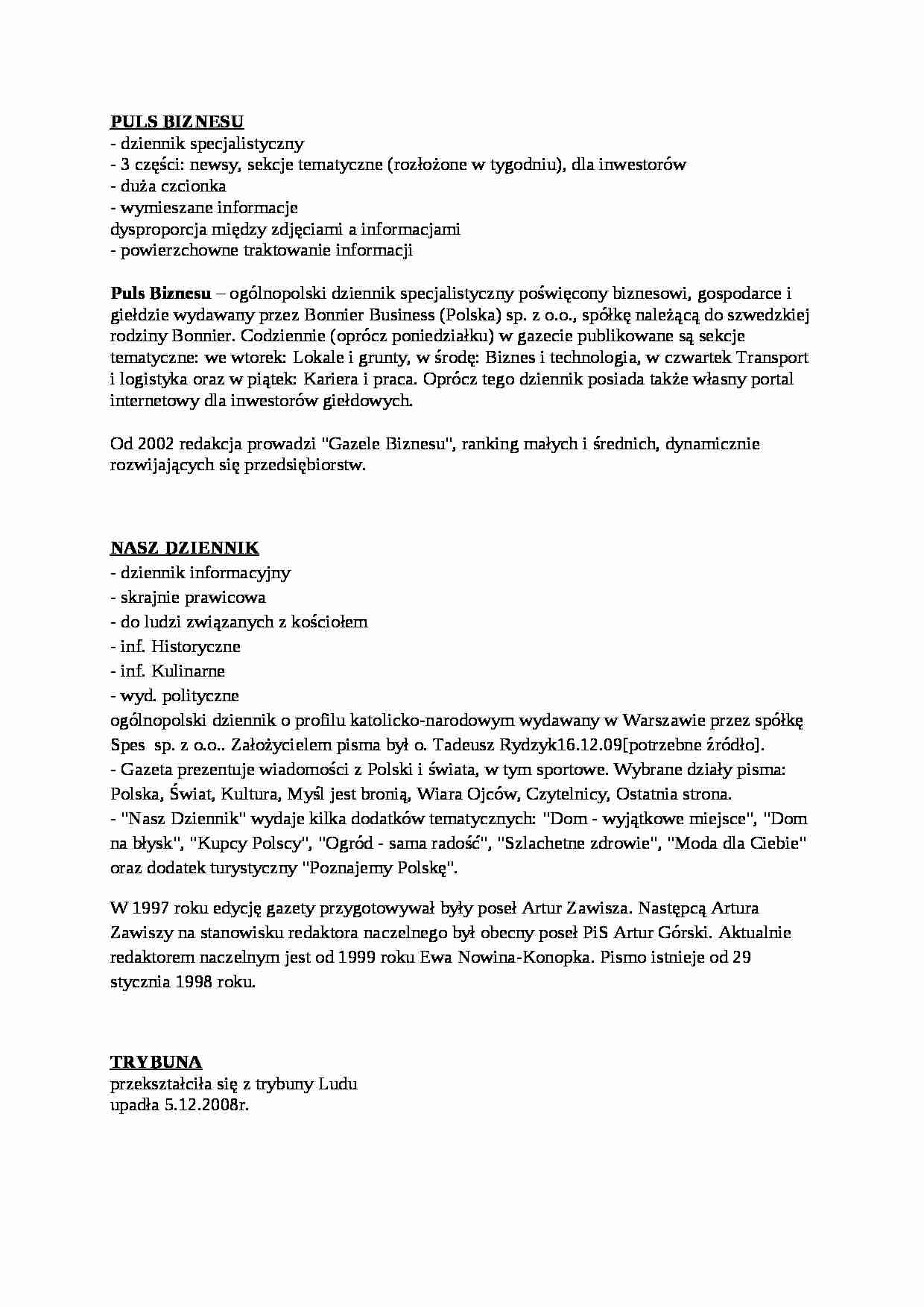 Inne ważne gazety ogólnopolskie - wykład - strona 1