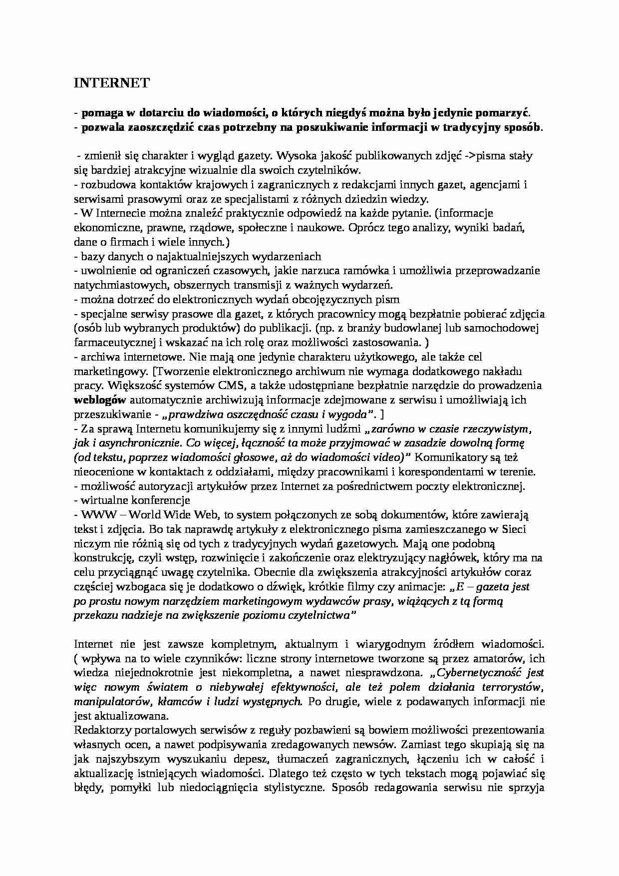 Internet - charakterystyka jako medium - wykład - strona 1