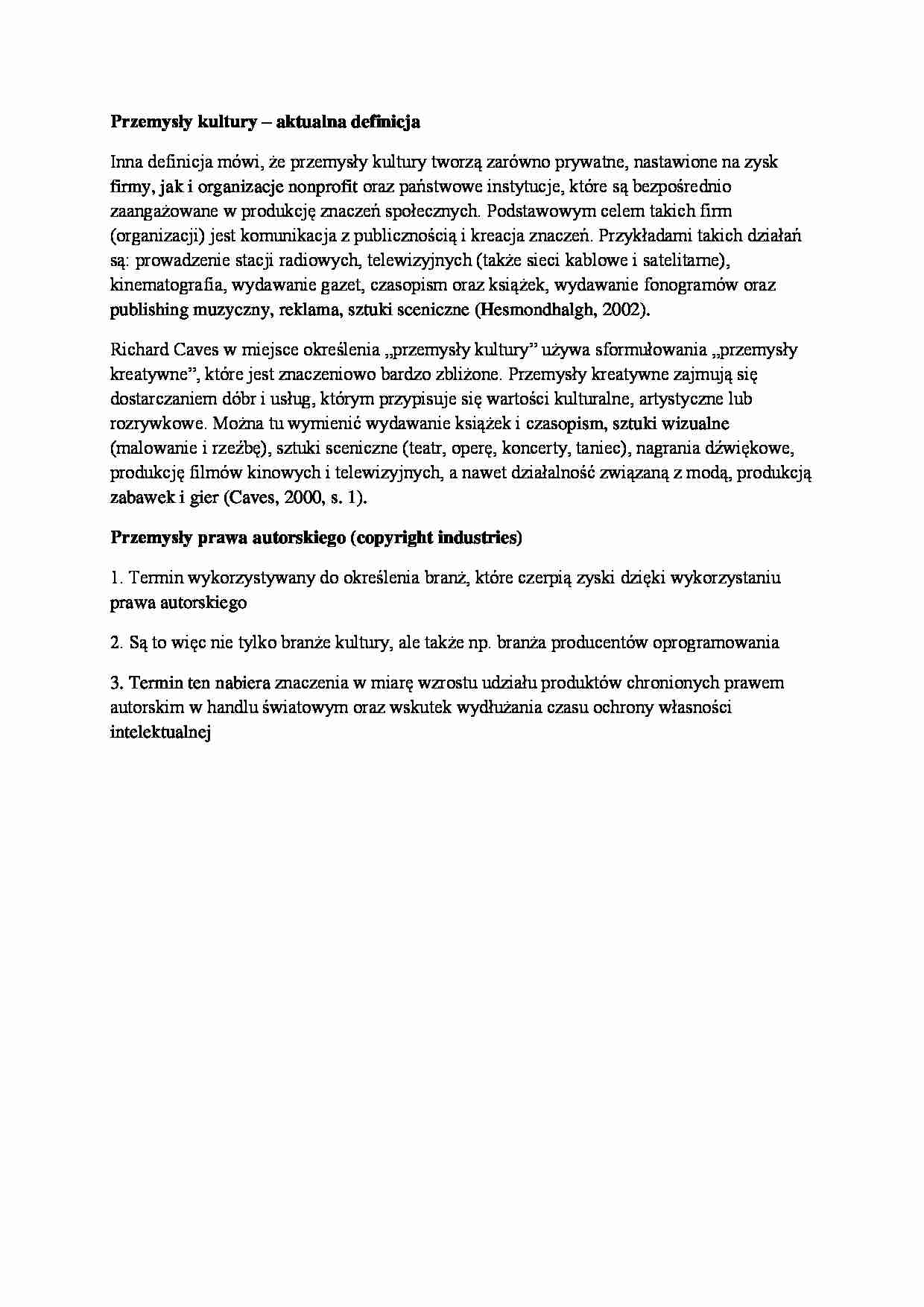 Przemysł kultury - aktualna definicja - wykład - strona 1