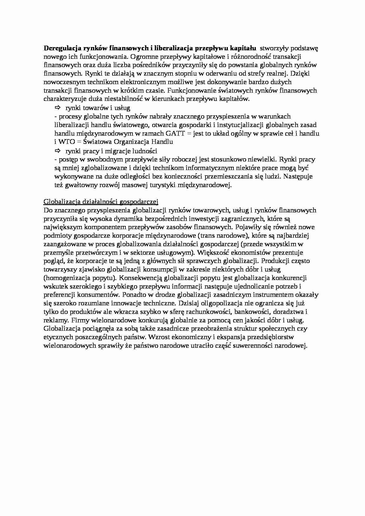 Deregulacja rynków finansowych - wykład - strona 1