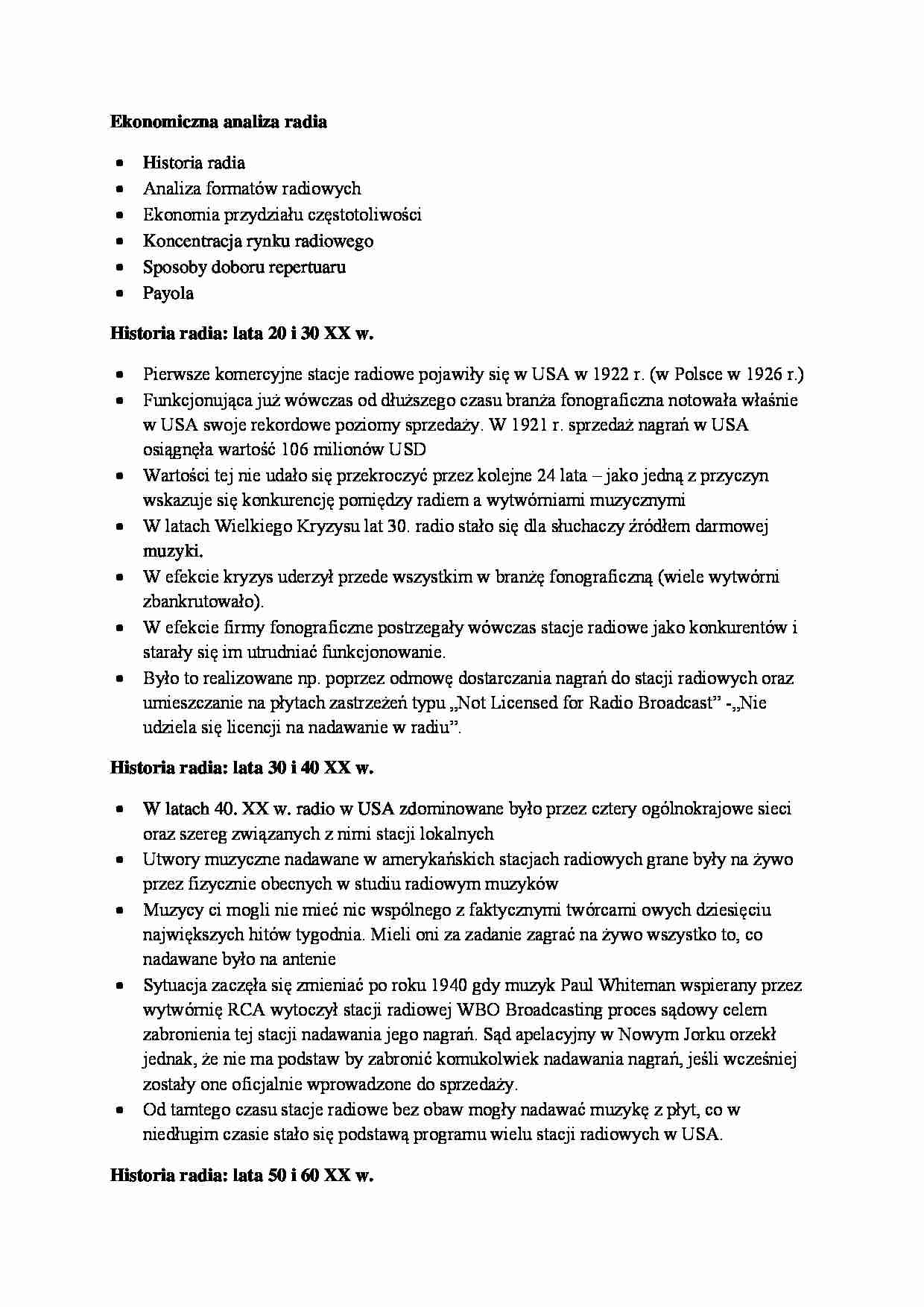 Ekonomiczna analiza radia - historia radia - wykład - strona 1