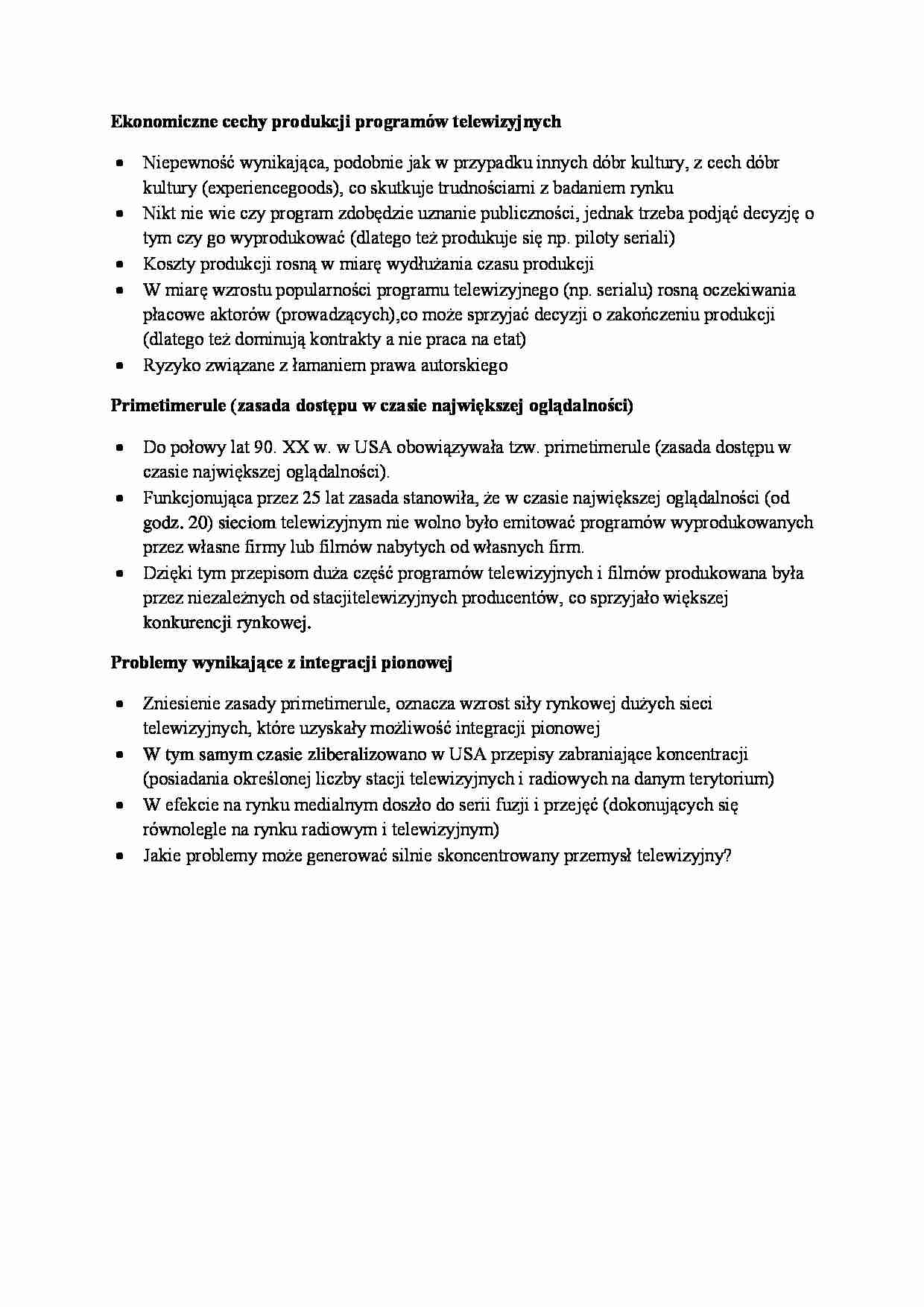 Ekonomiczne cechy produkcji programów telewizyjnych, Prime time rule - wykład - strona 1