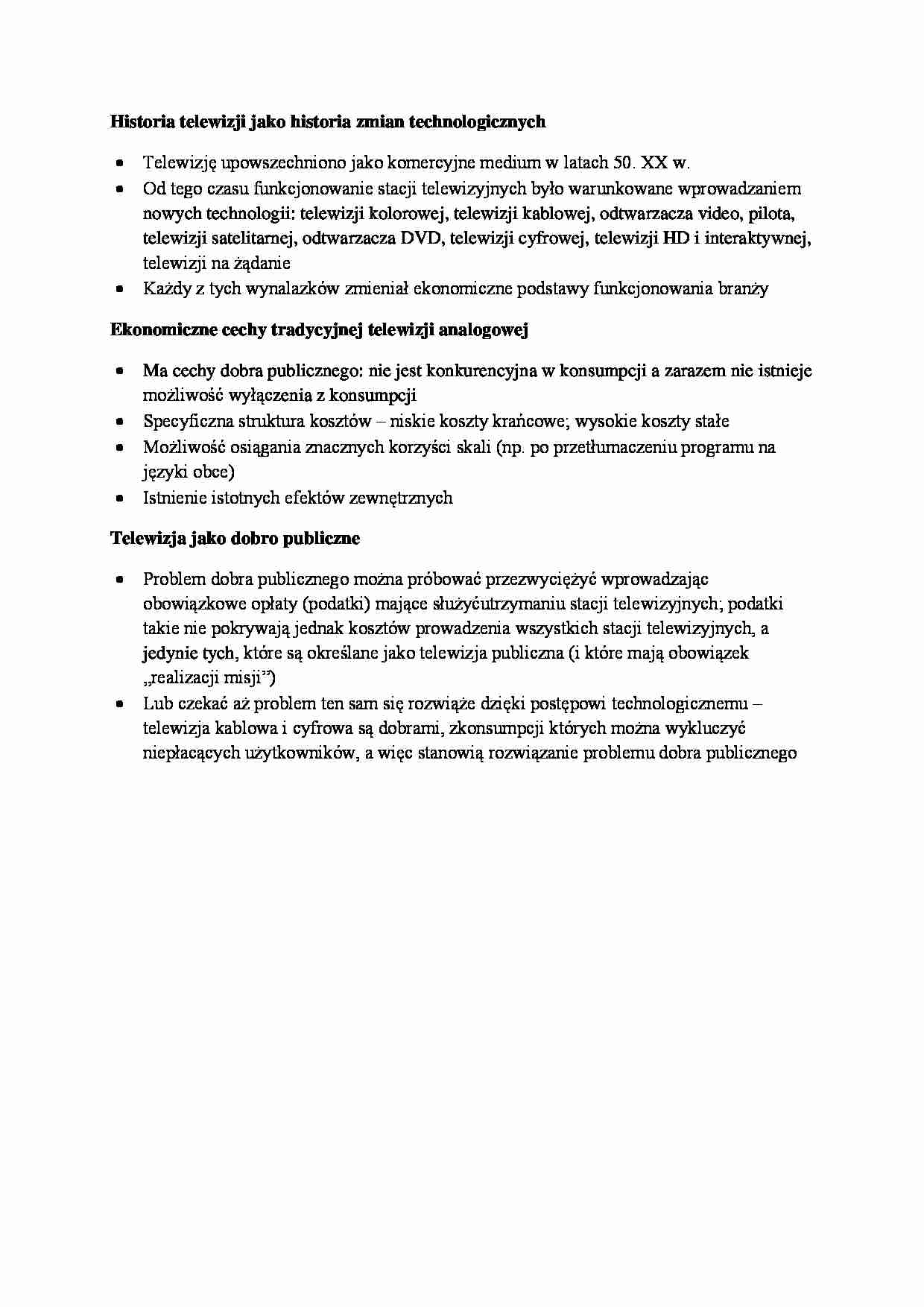 Historia telewizji jako historia zmian technologicznych - wykład - strona 1