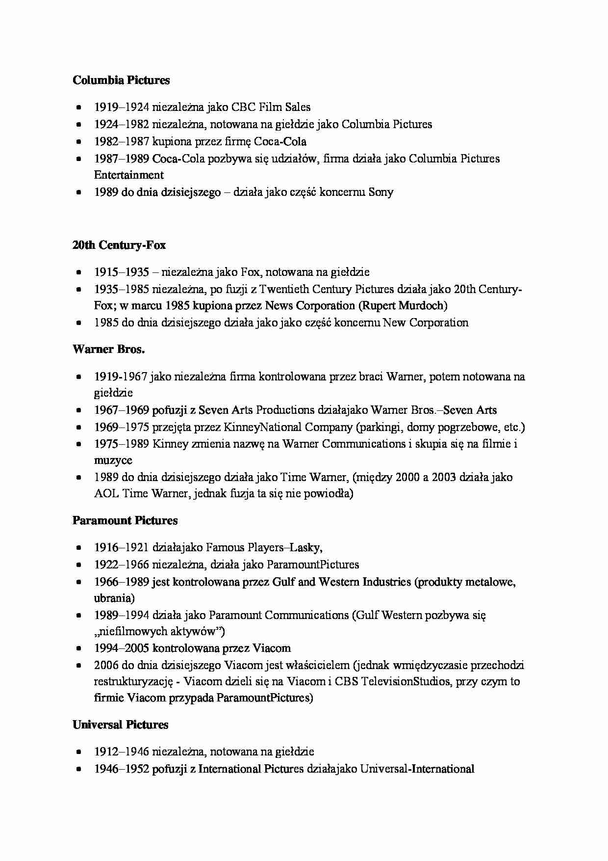 Historia wytwórni filmowych - wykład - strona 1