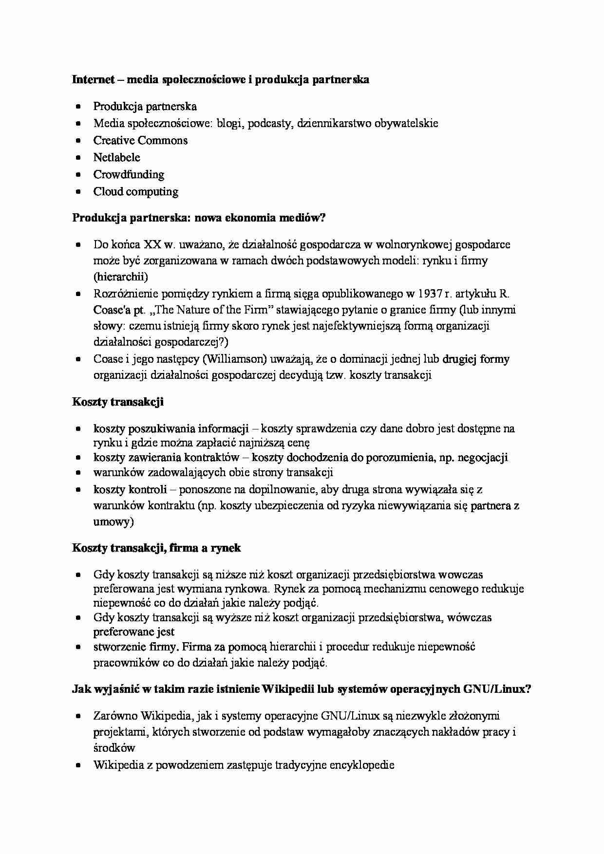 Internet - media społecznościowe, produkcja partnerska - wykład - strona 1