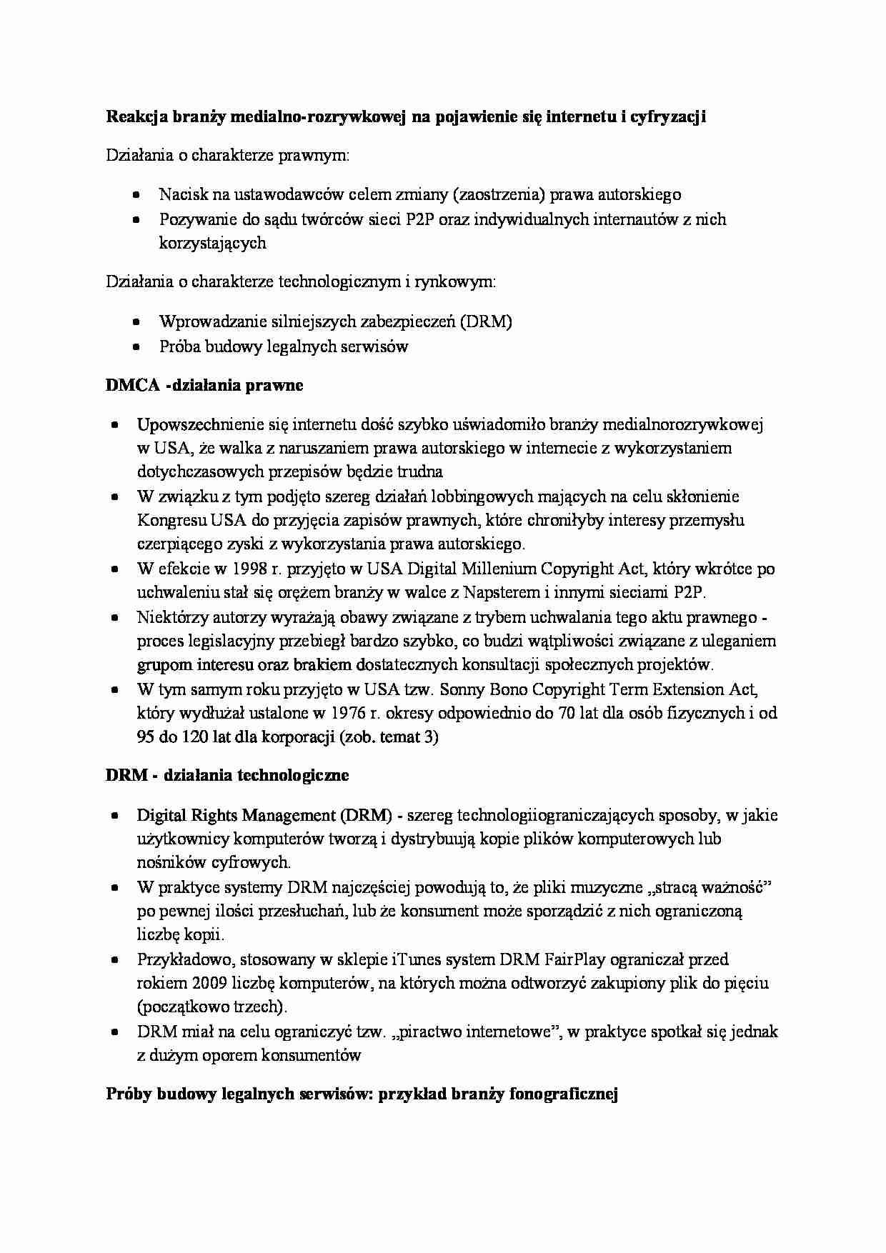 Reakcja branży medialno-rozrywkowej na pojawienie się Internetu - wykład - strona 1