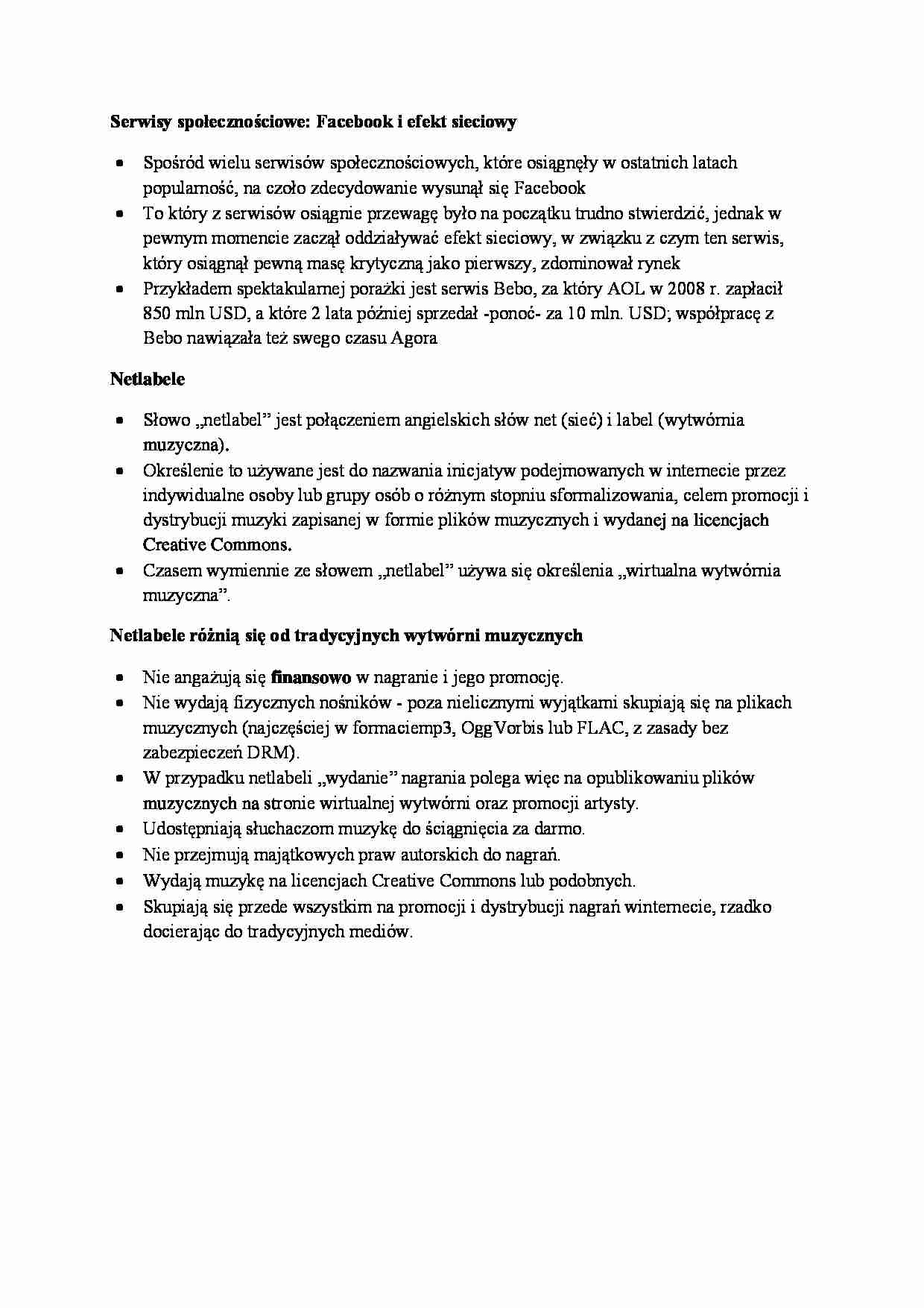 Serwisy społecznościowe - Facebook i efekt sieciowy - wykład - strona 1