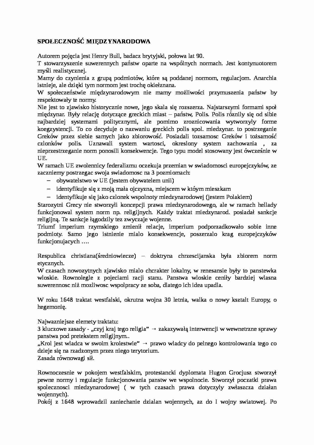 Społeczność międzynarodowa - wykład - strona 1