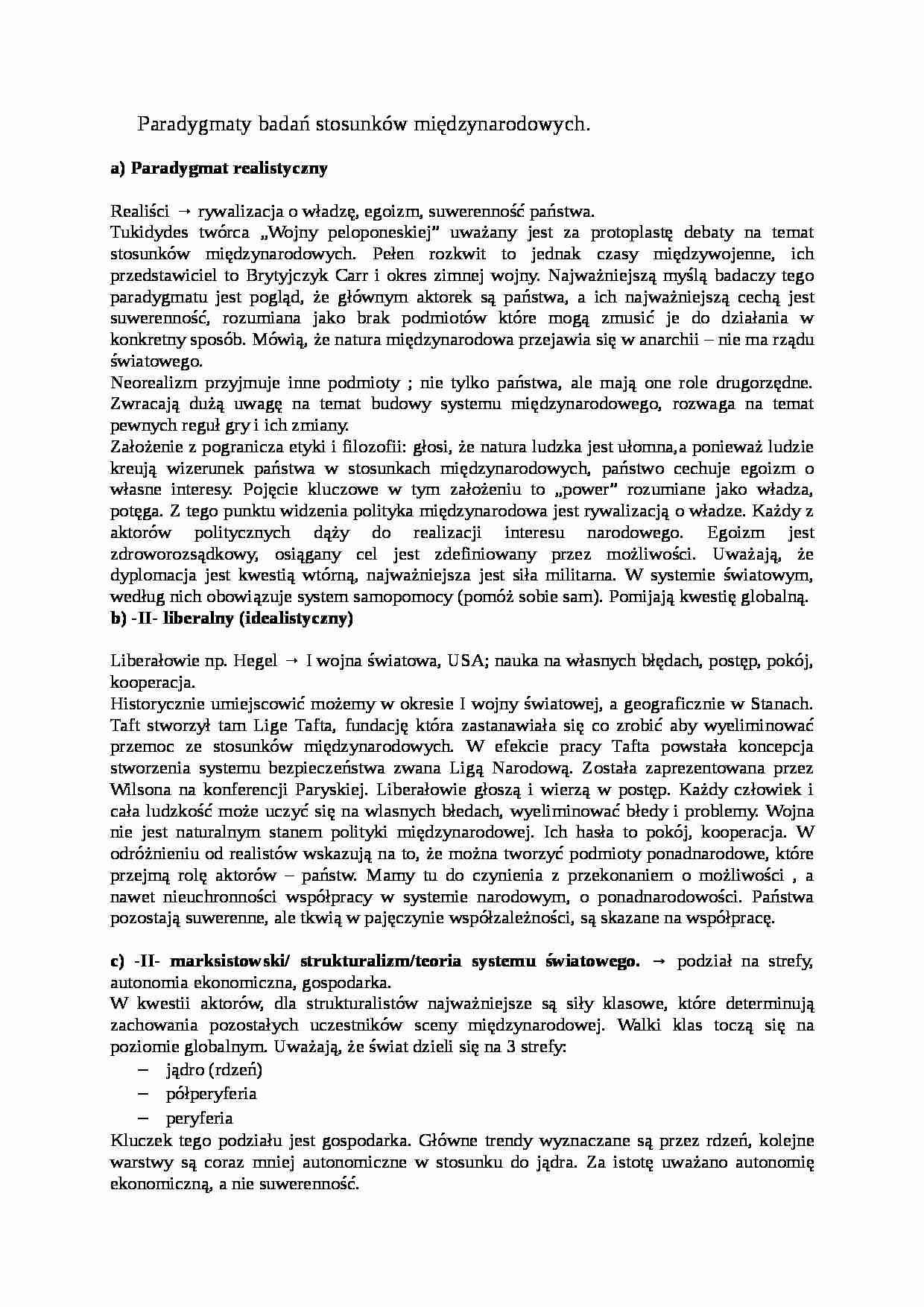 Paradygmaty badań stosunków międzynarodowych - wykład - strona 1