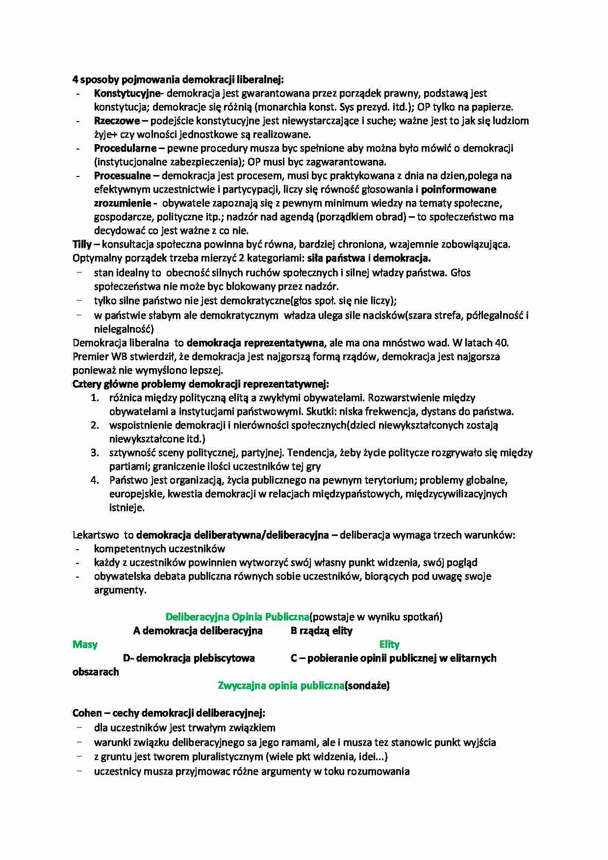 4 sposoby pojmowania demokracji liberalnej - wykład - strona 1