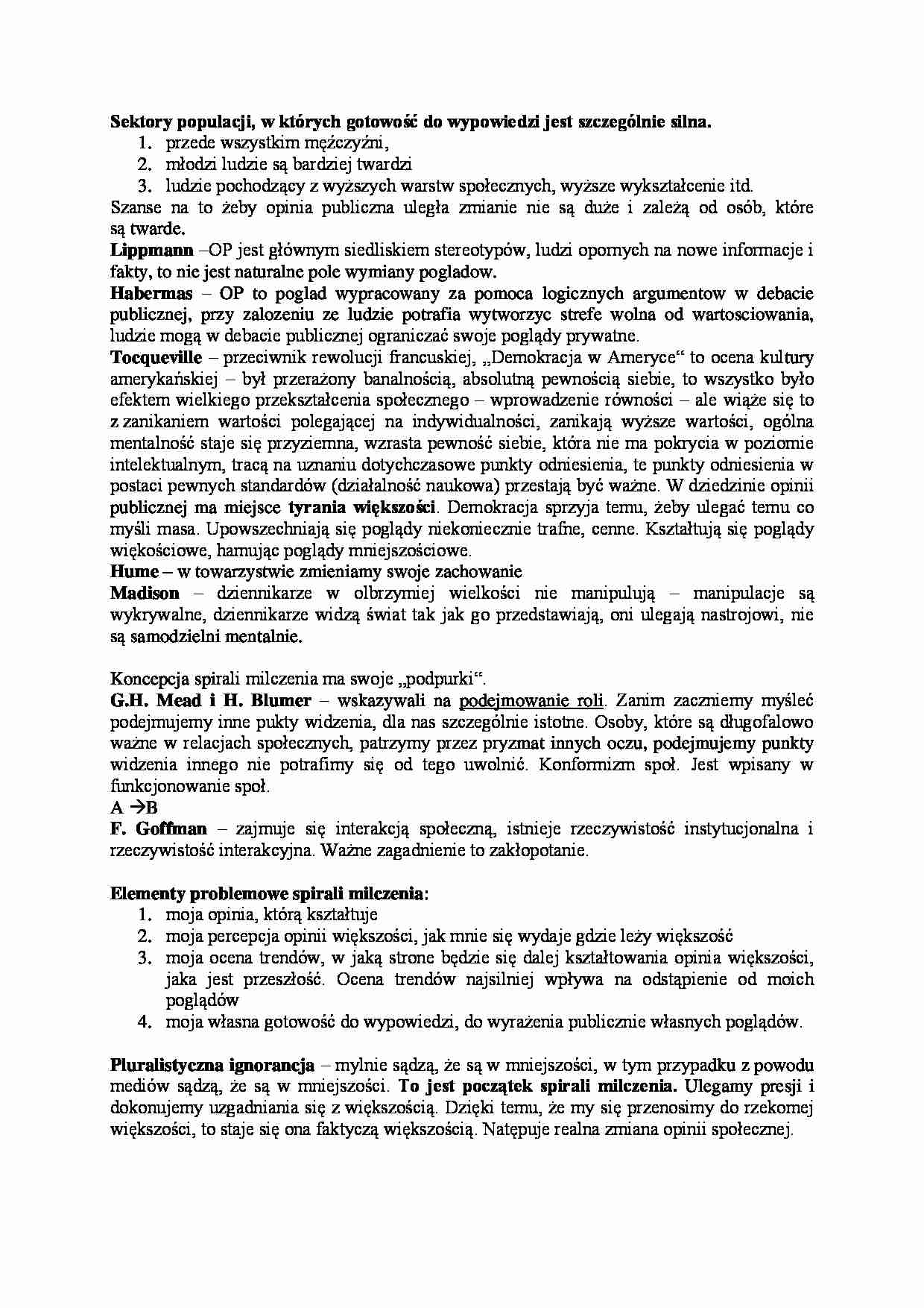 Sektory populacji, w których gotowość do wypowiedzi jest jeszcze silna - wykład - strona 1