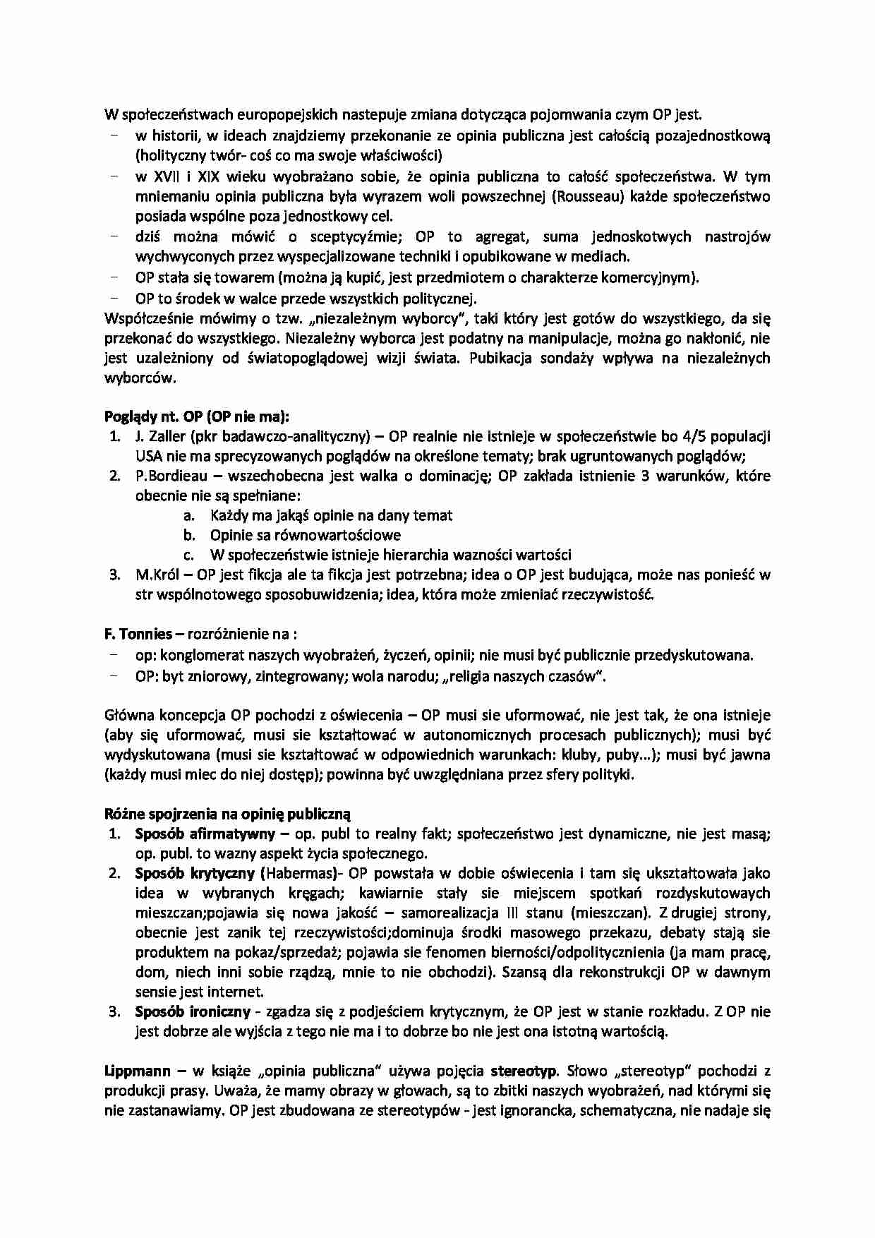 Wiadomości wstępne na temat opinii publicznej - wykład - strona 1