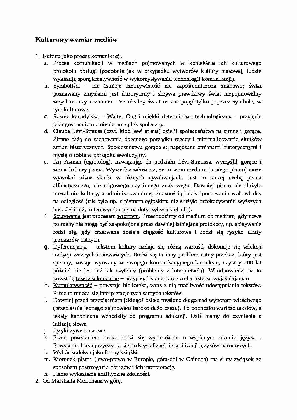 Kulturowy wymiar mediów - wykład - strona 1