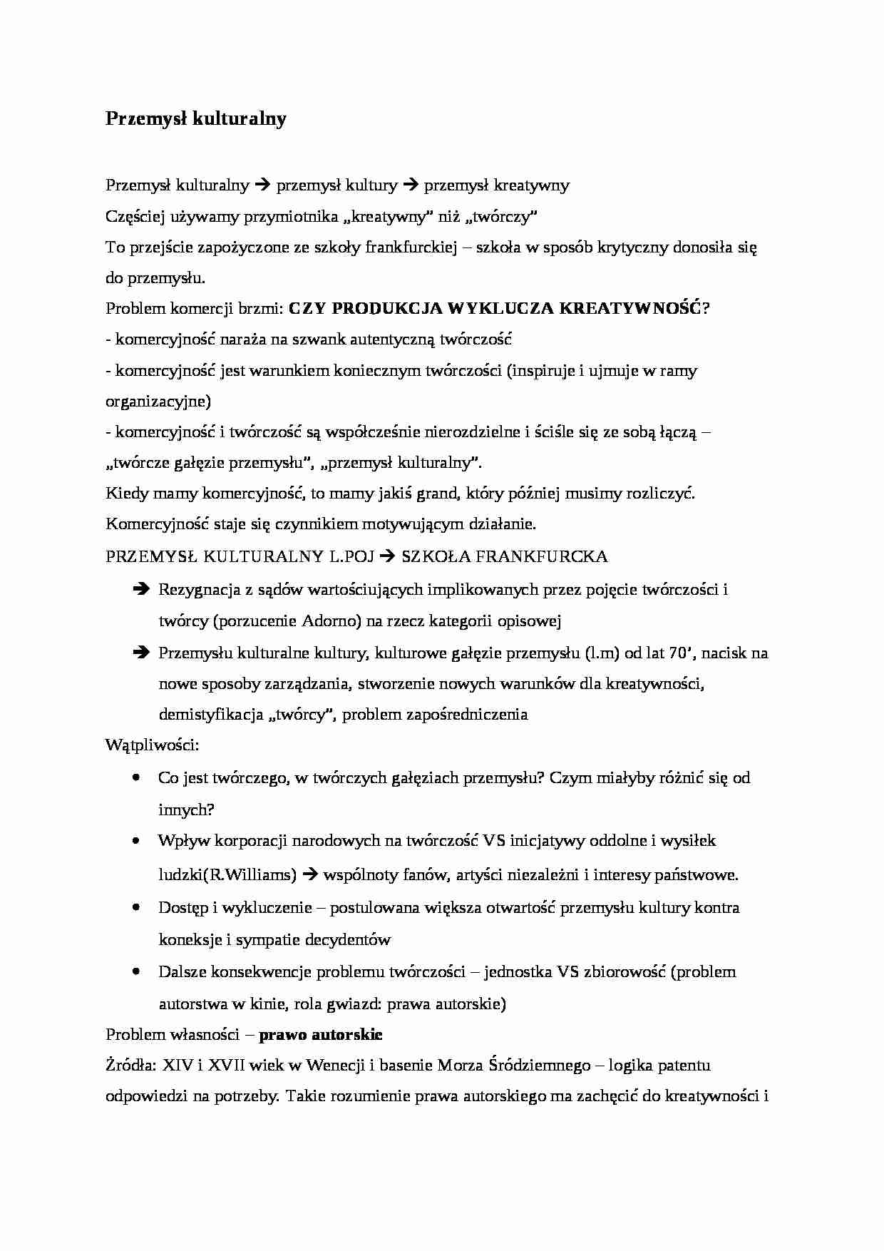 Przemysł kulturalny - wykład - strona 1