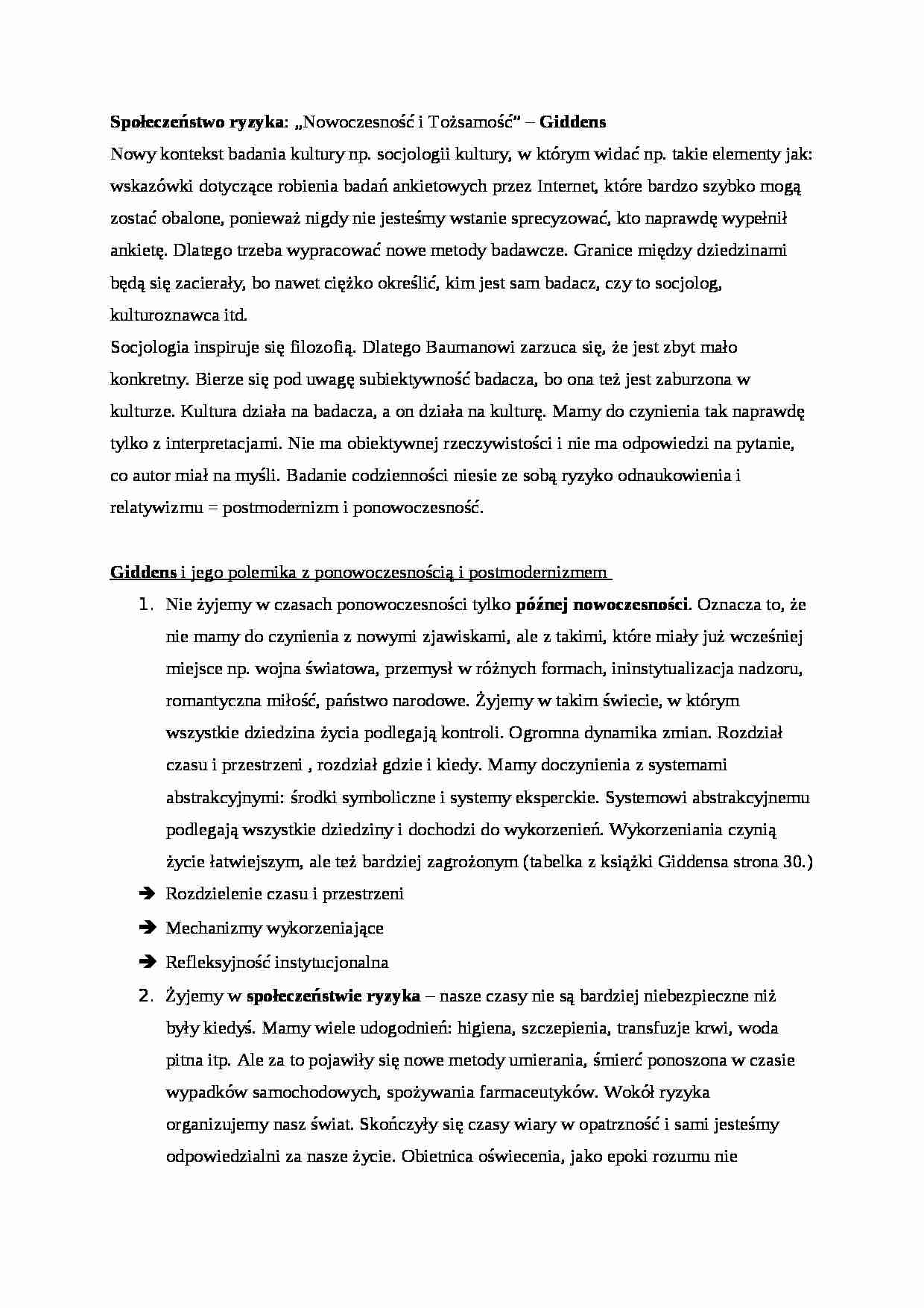 Społeczeństwo ryzyka - wykład - strona 1