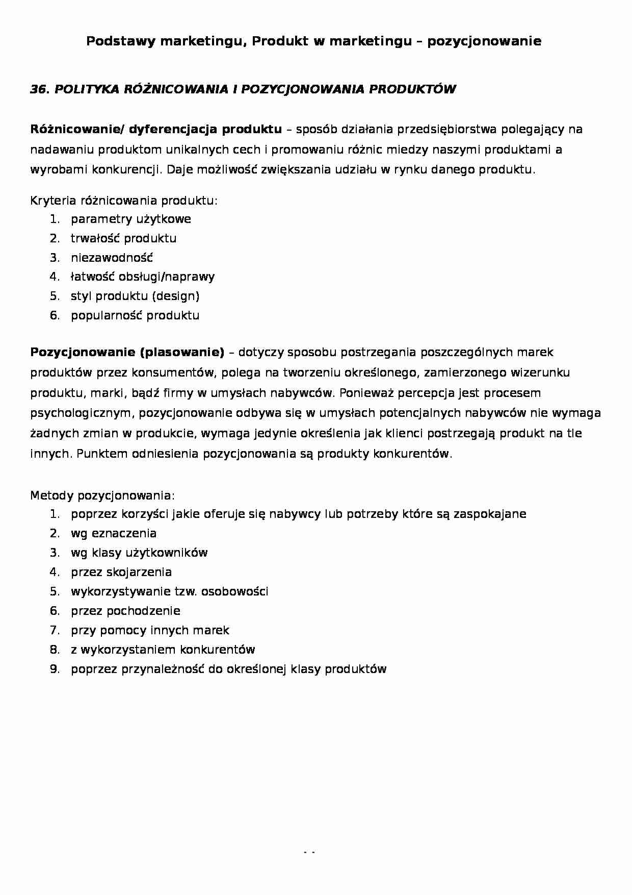 Produkt w marketingu - pozycjonowanie - strona 1