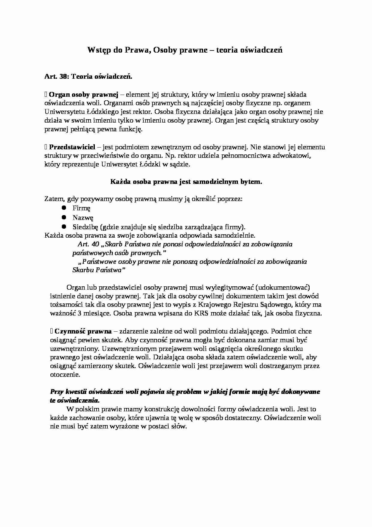 Osoby prawne - teoria oświadczeń - strona 1
