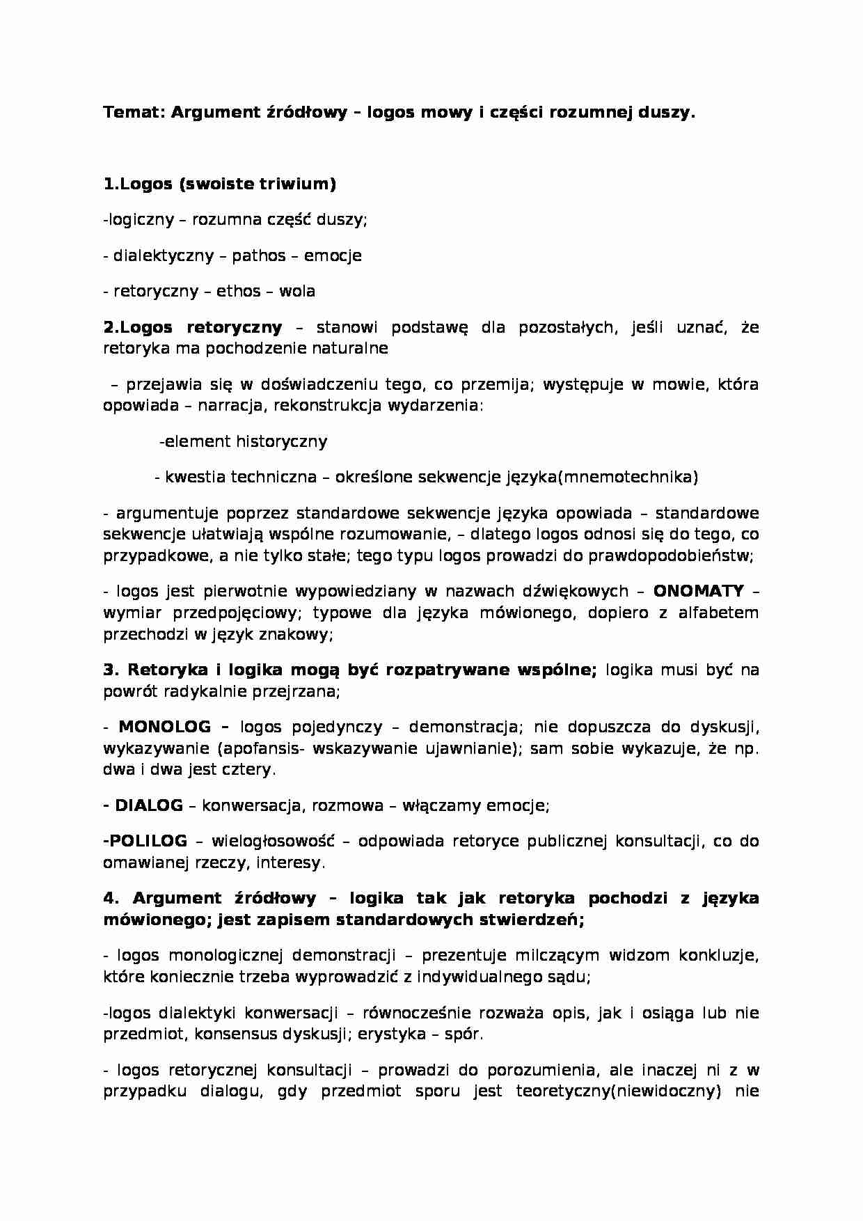  Argument źródłowy - logos mowy i części rozumnej duszy - strona 1