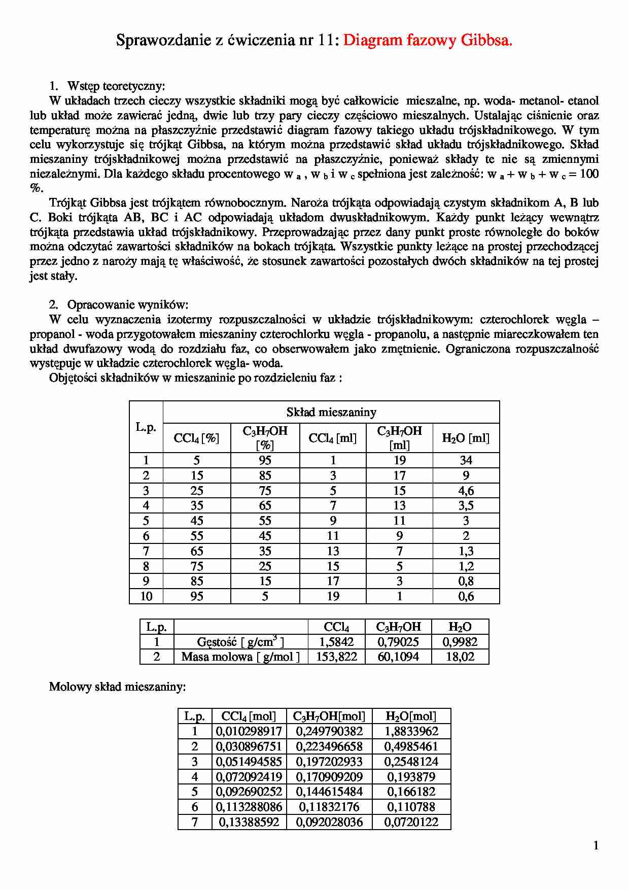 Diagram fazowy Gibbsa - ćwiczenia - strona 1