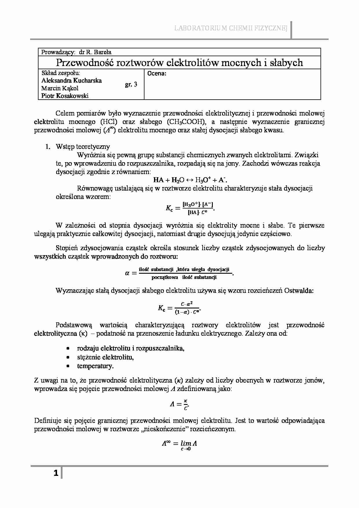 Przewodność - sprawozdanie  - strona 1
