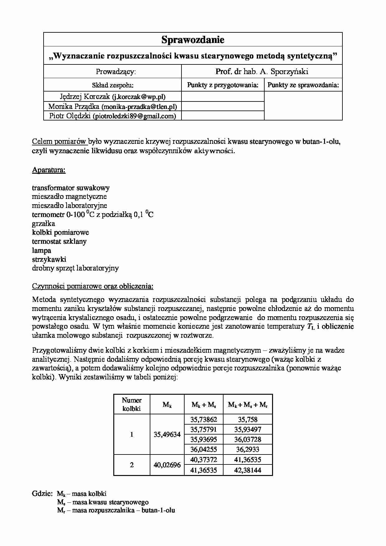 rozpuszczalność kwasu stearynowego - omówienie - strona 1