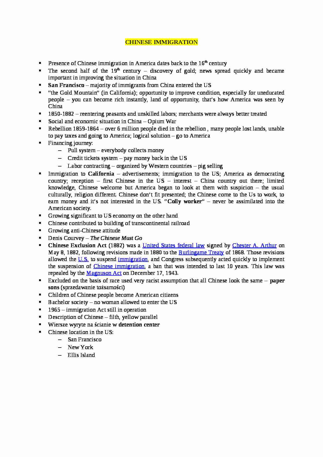 Chinese immigration-opracowanie - strona 1