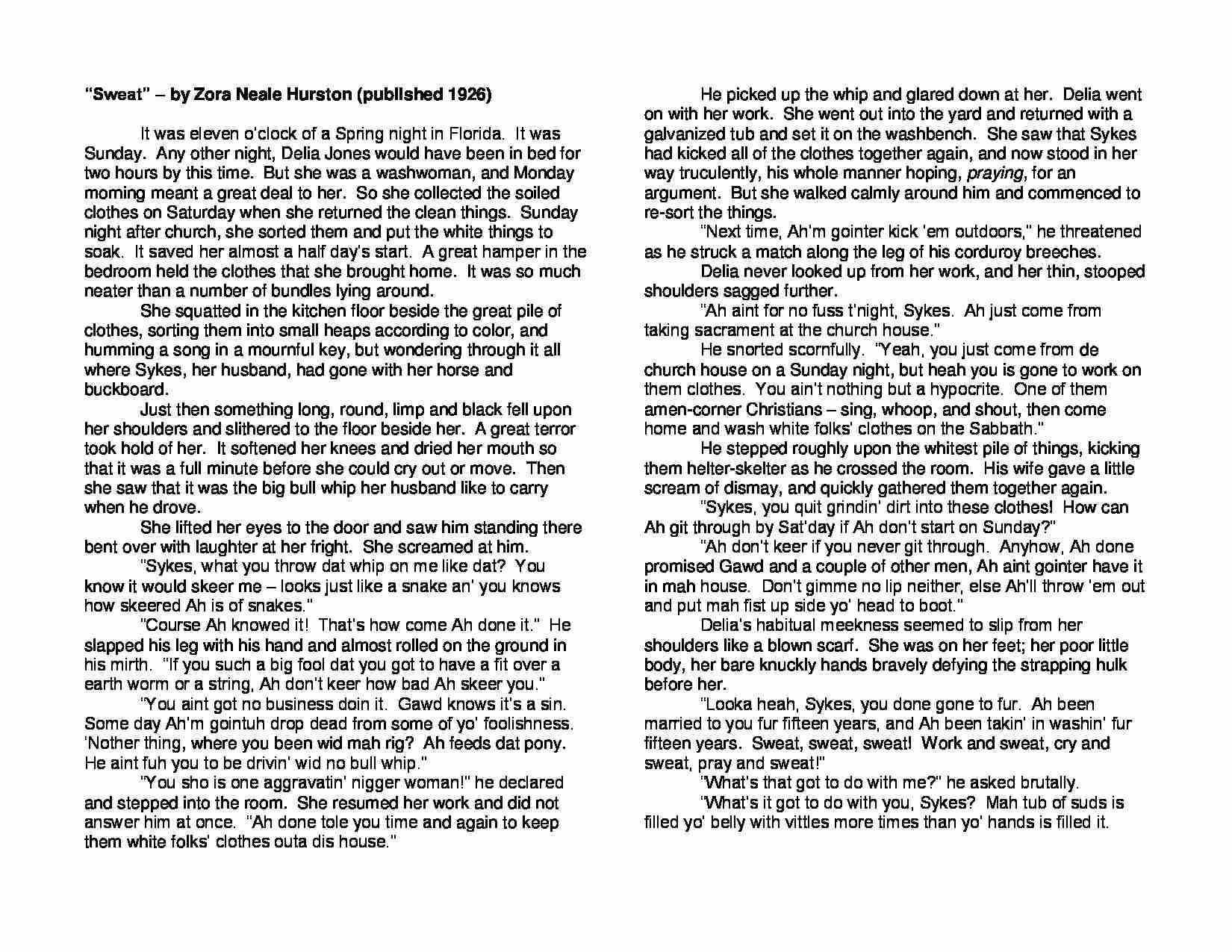 Sweat By Hurston-opracowanie - strona 1