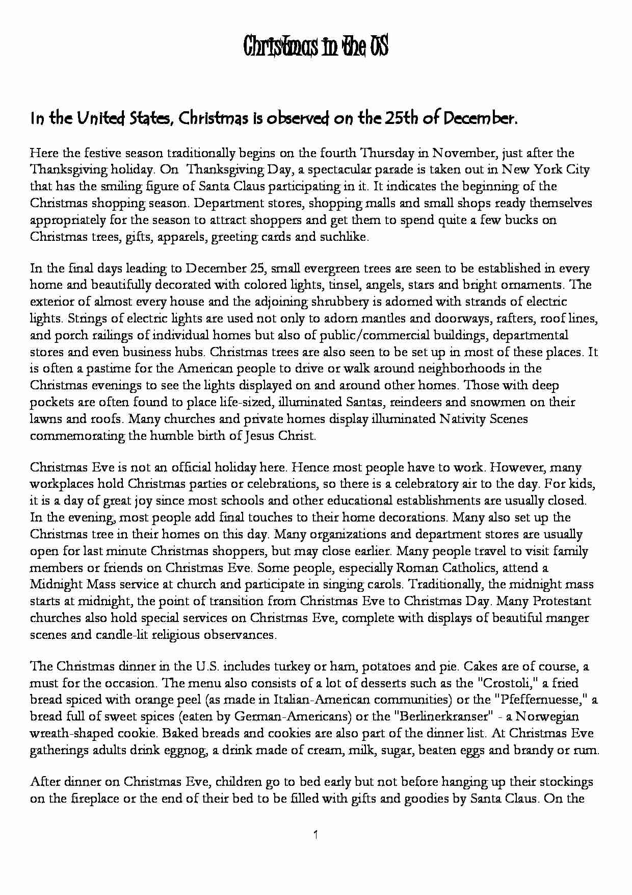 Christmas in the US-opracowanie - strona 1