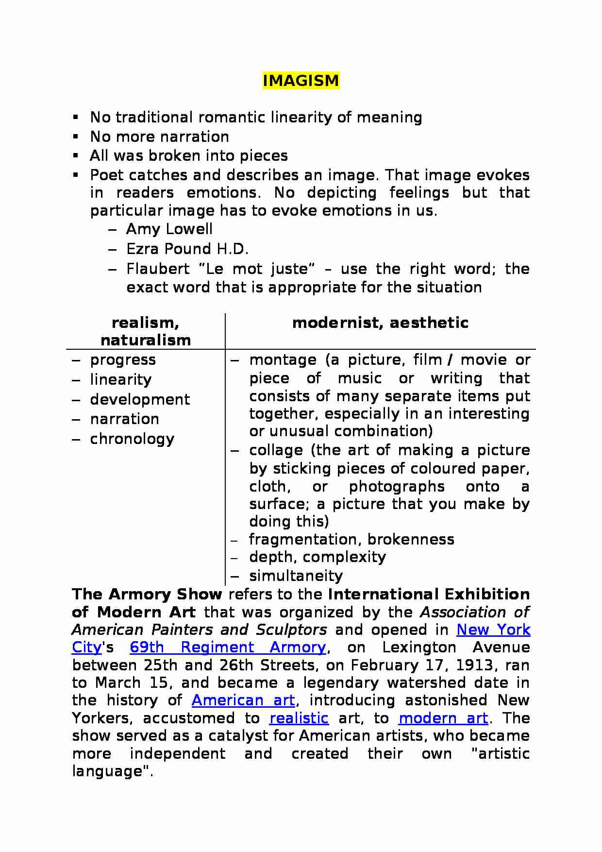 Imagism-opracowanie - Amy Lowell  - strona 1