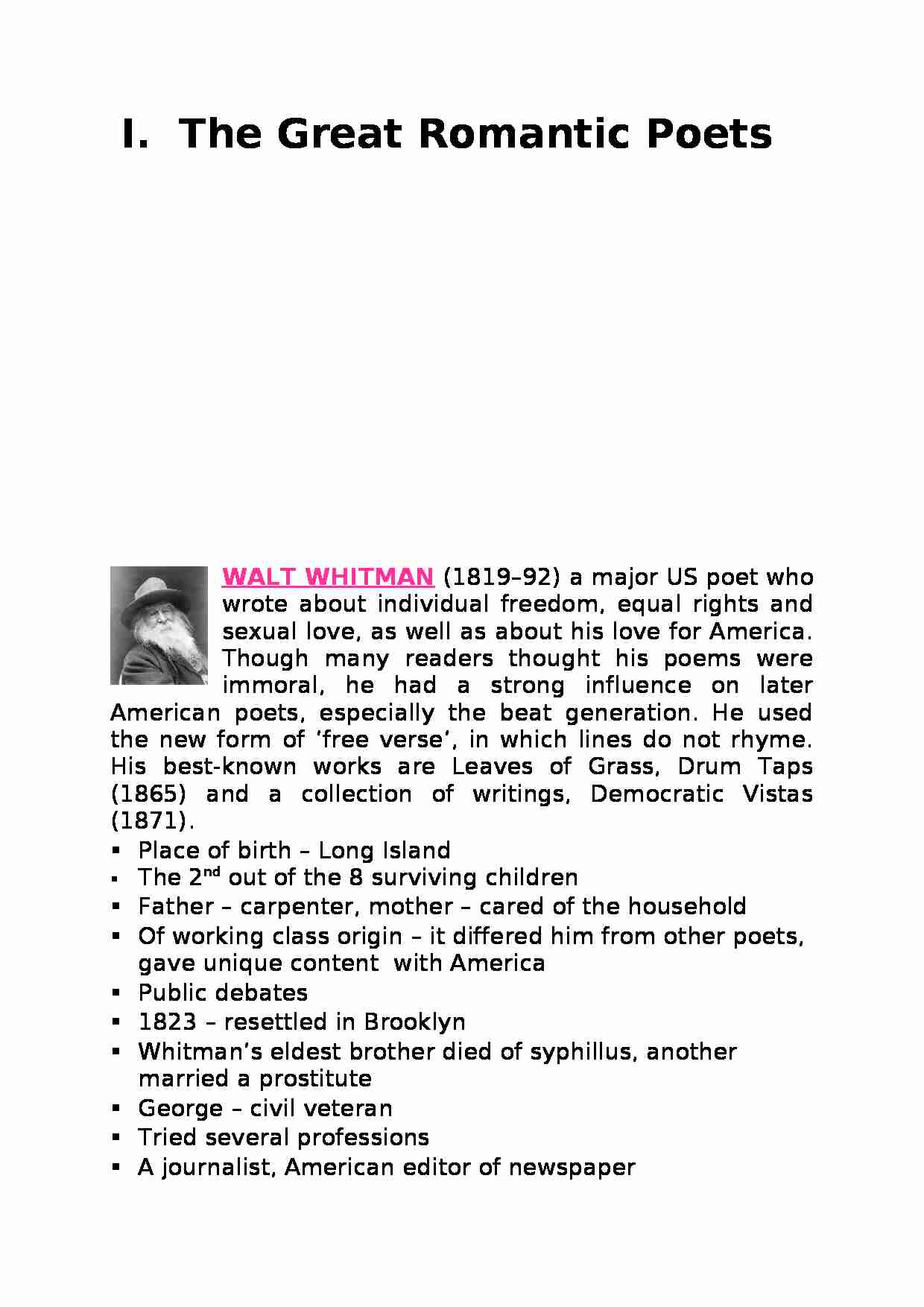 The Great Romantic Poets-opracowanie - strona 1