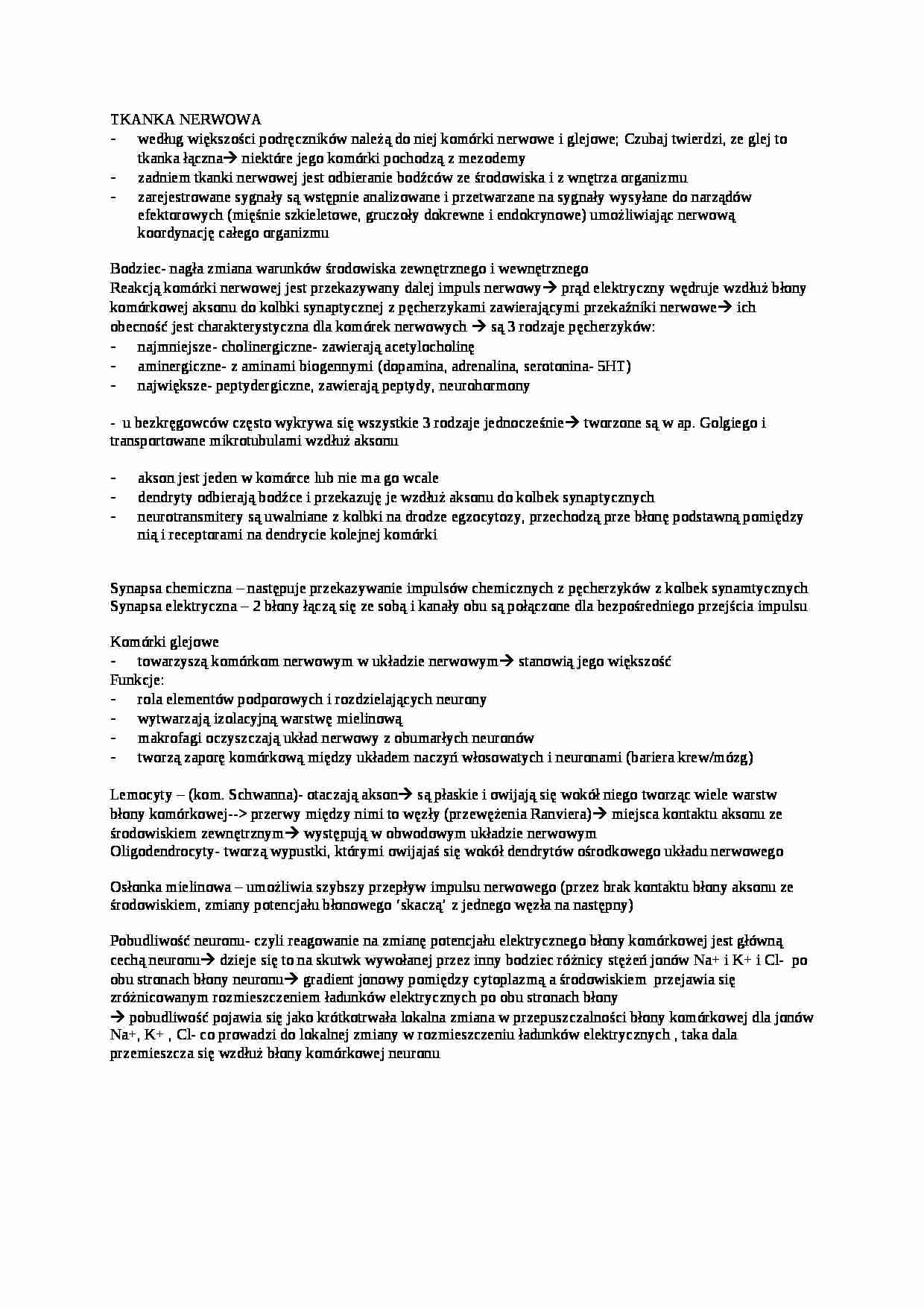 Tkanka nerwowa-opracowanie - strona 1