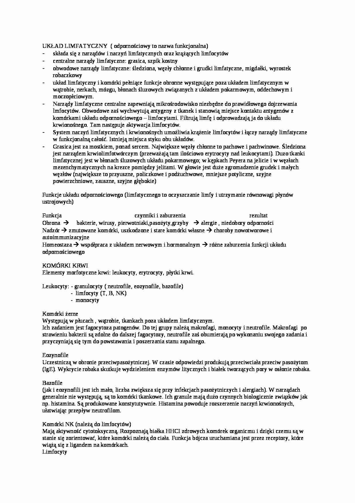 Układ limfatyczny-opracowanie - strona 1