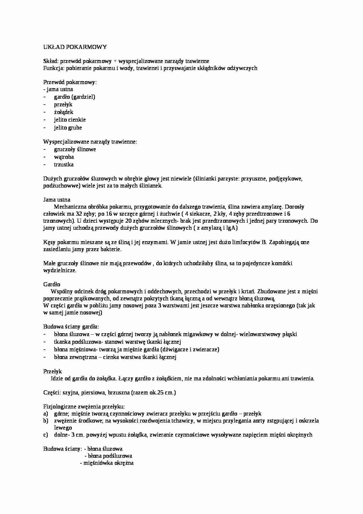 Układ pokarmowy-opracowanie - strona 1