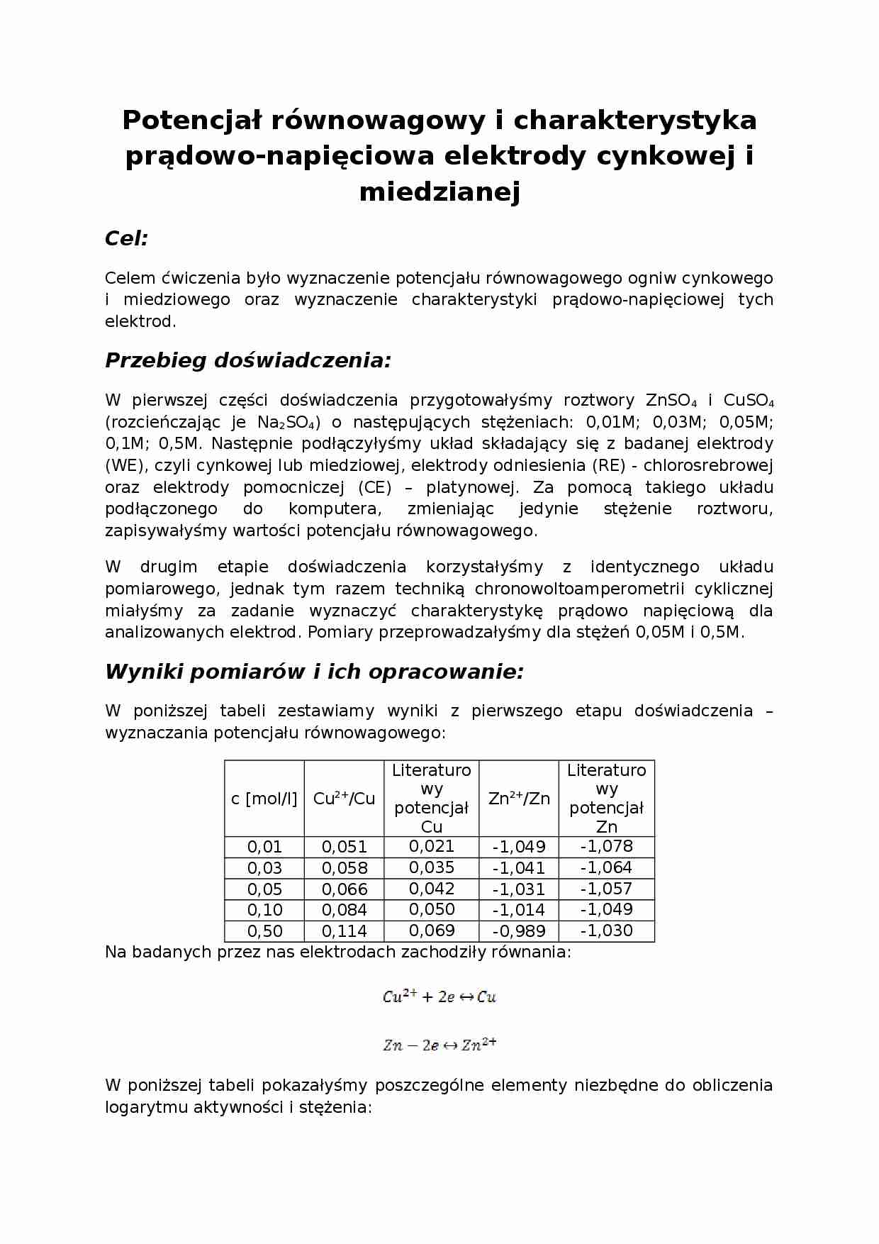 Potencjał równowagowy i charakterystyka prądowo-opracowanie - strona 1
