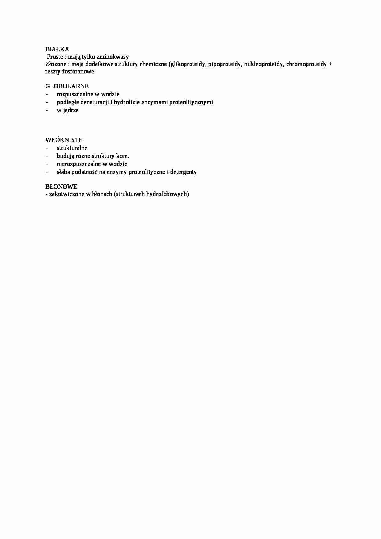 Białka i ich rodzaje - opracowanie - strona 1