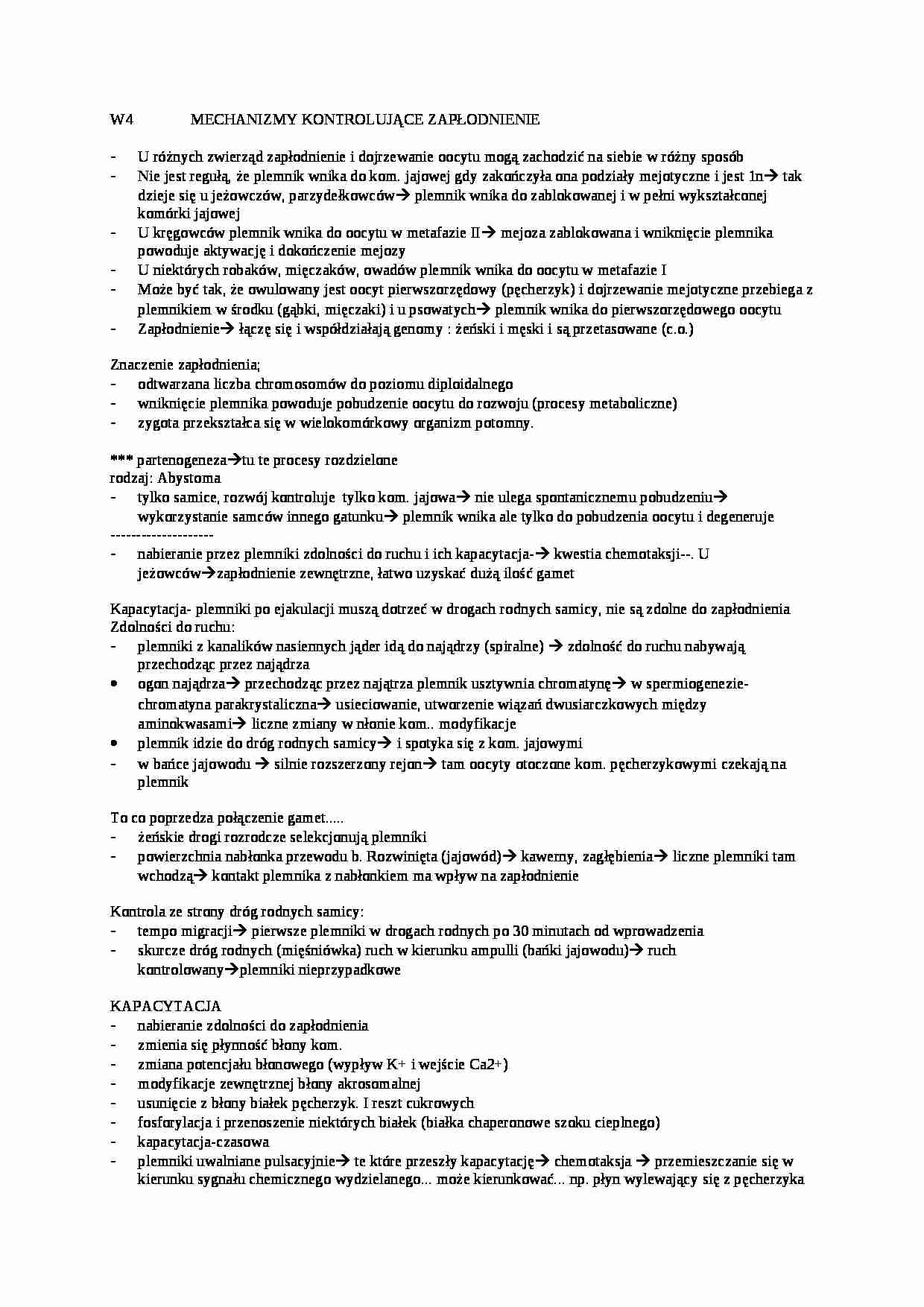 Mechanizmy kontrolujące zapłodnienie-opracowanie - strona 1