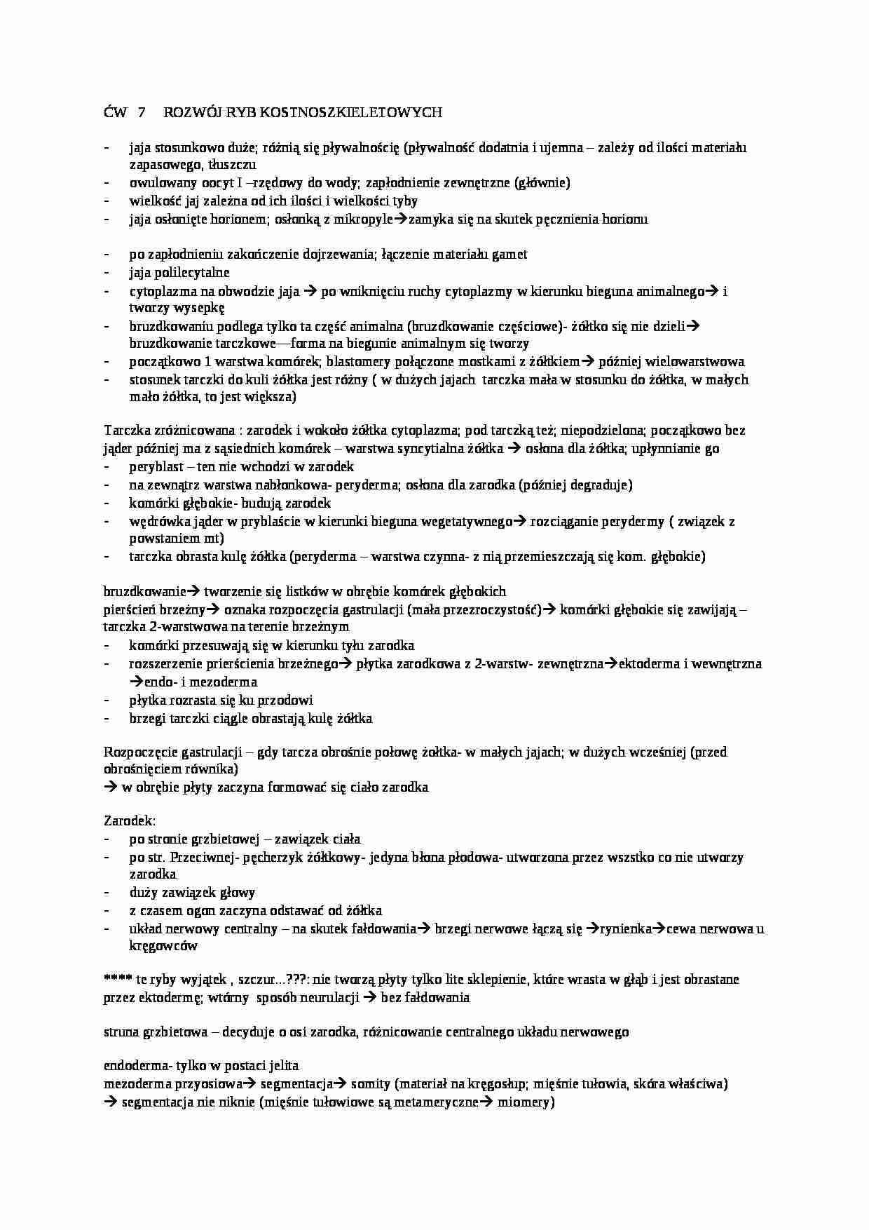 Rozwój ryb kostnoszkieletowych-ćwiczenie - strona 1