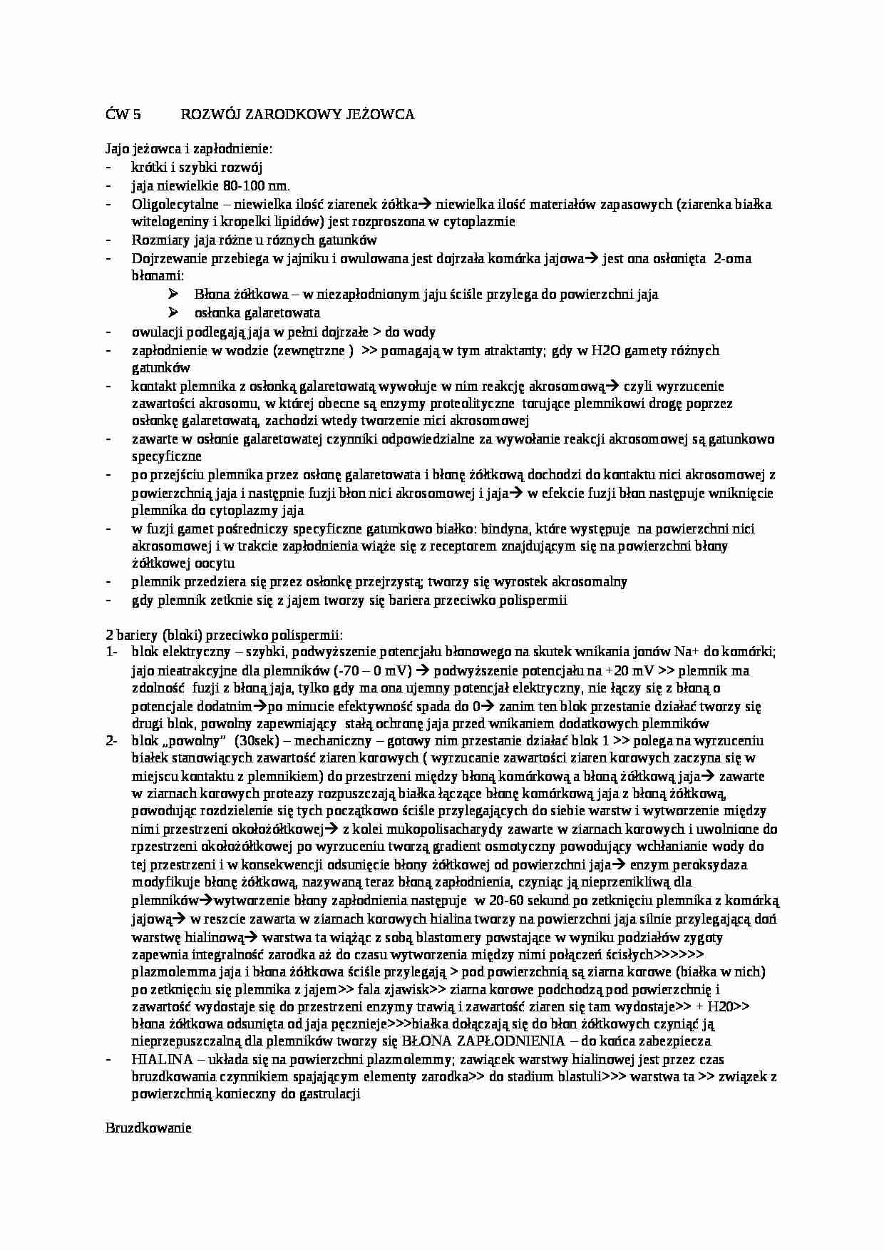 Rozwój zarodkowy jeżowca i owadów-ćwiczenie - strona 1