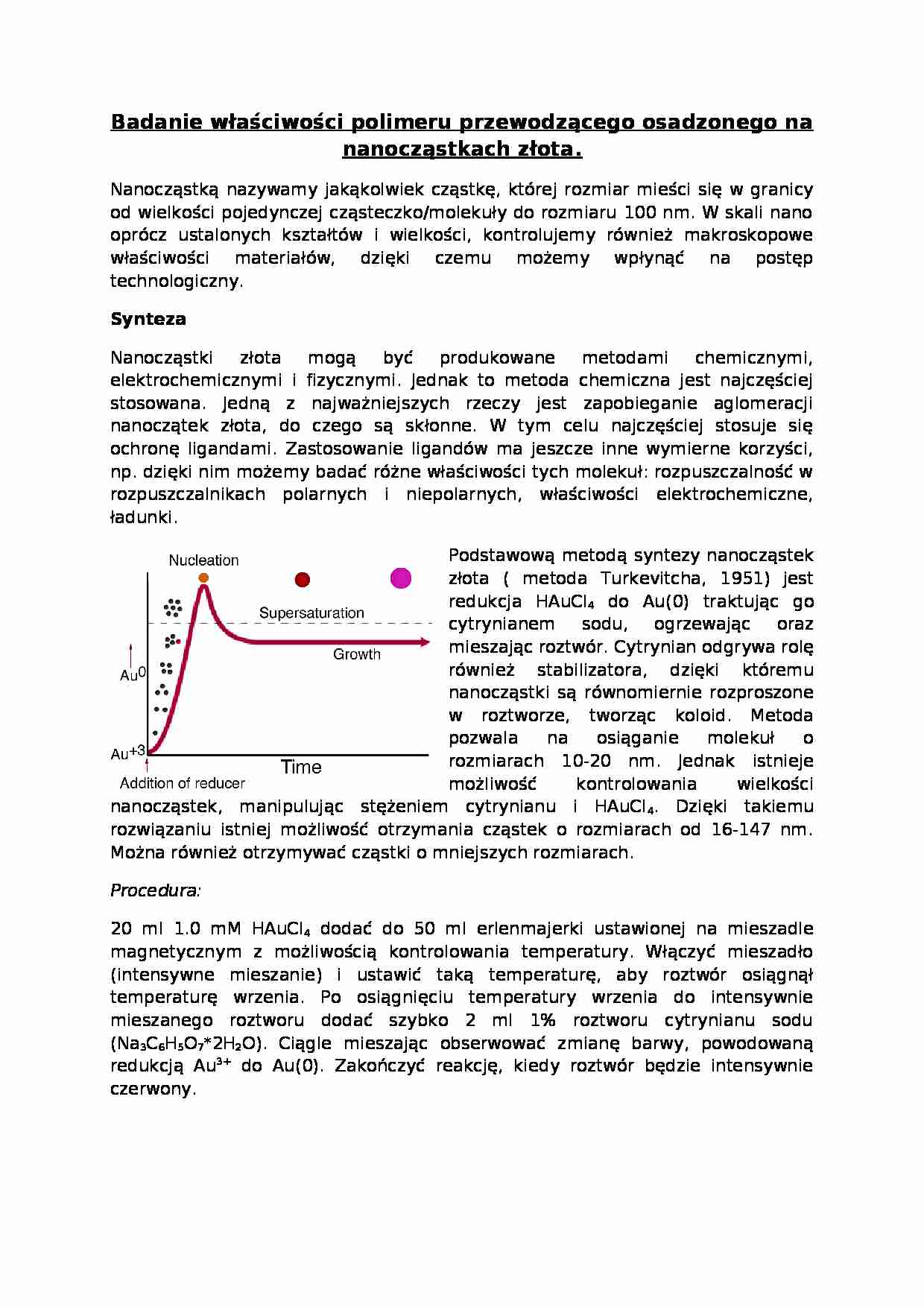 Badanie właściwości polimeru przewodzącego osadzonego na nanocząstkach złota-opracowanie - strona 1