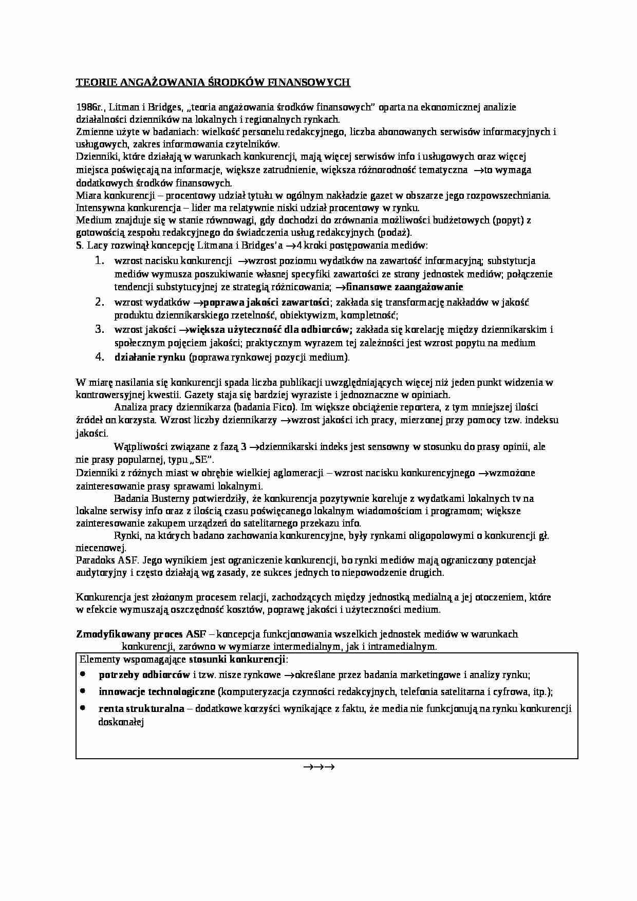 Teorie angażowania środków finansowych-opracowanie - strona 1